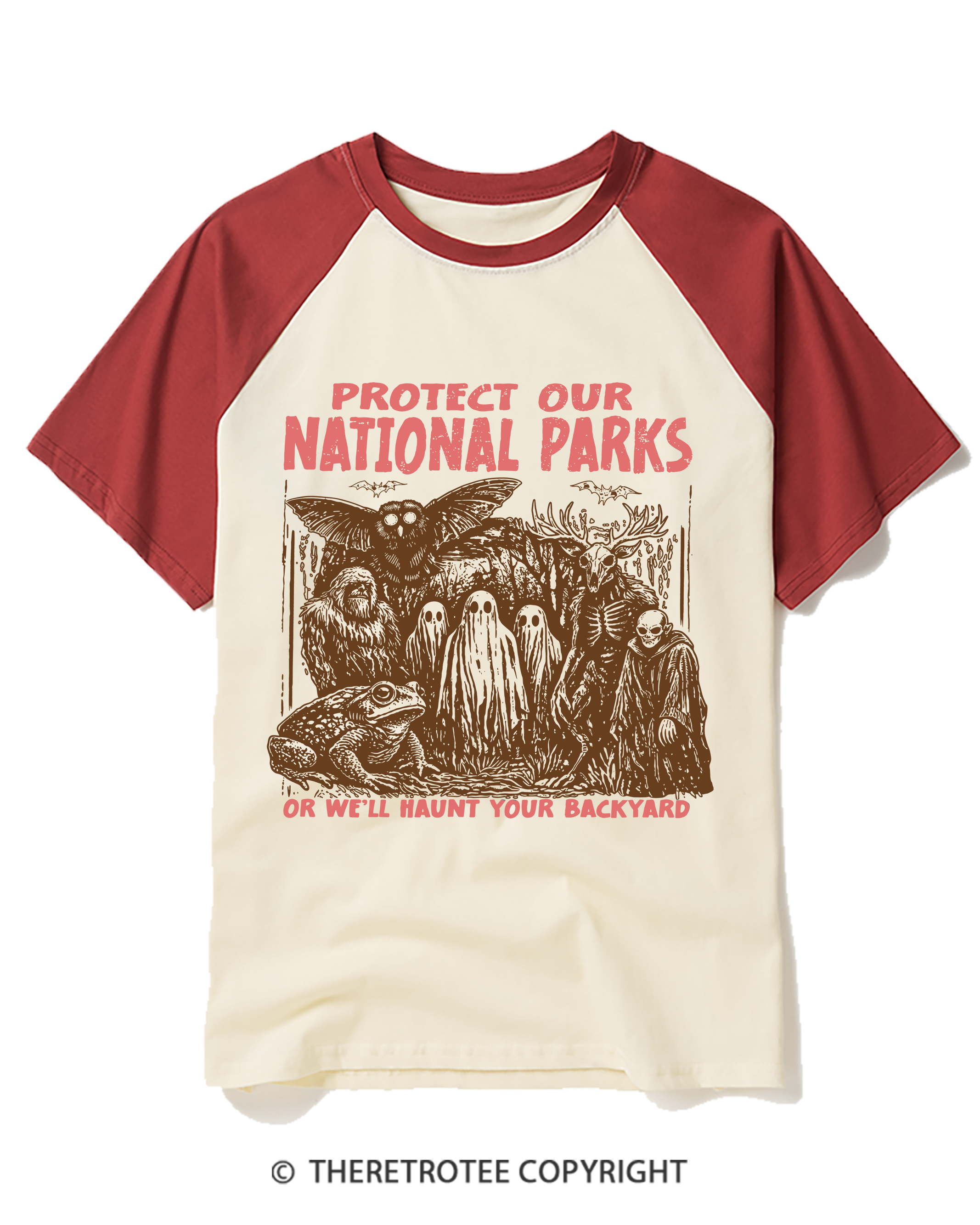 TheRetroTee Cryptid Creatures Protect Our Parks Camping Hiking Raglan Baseball T-Shirt