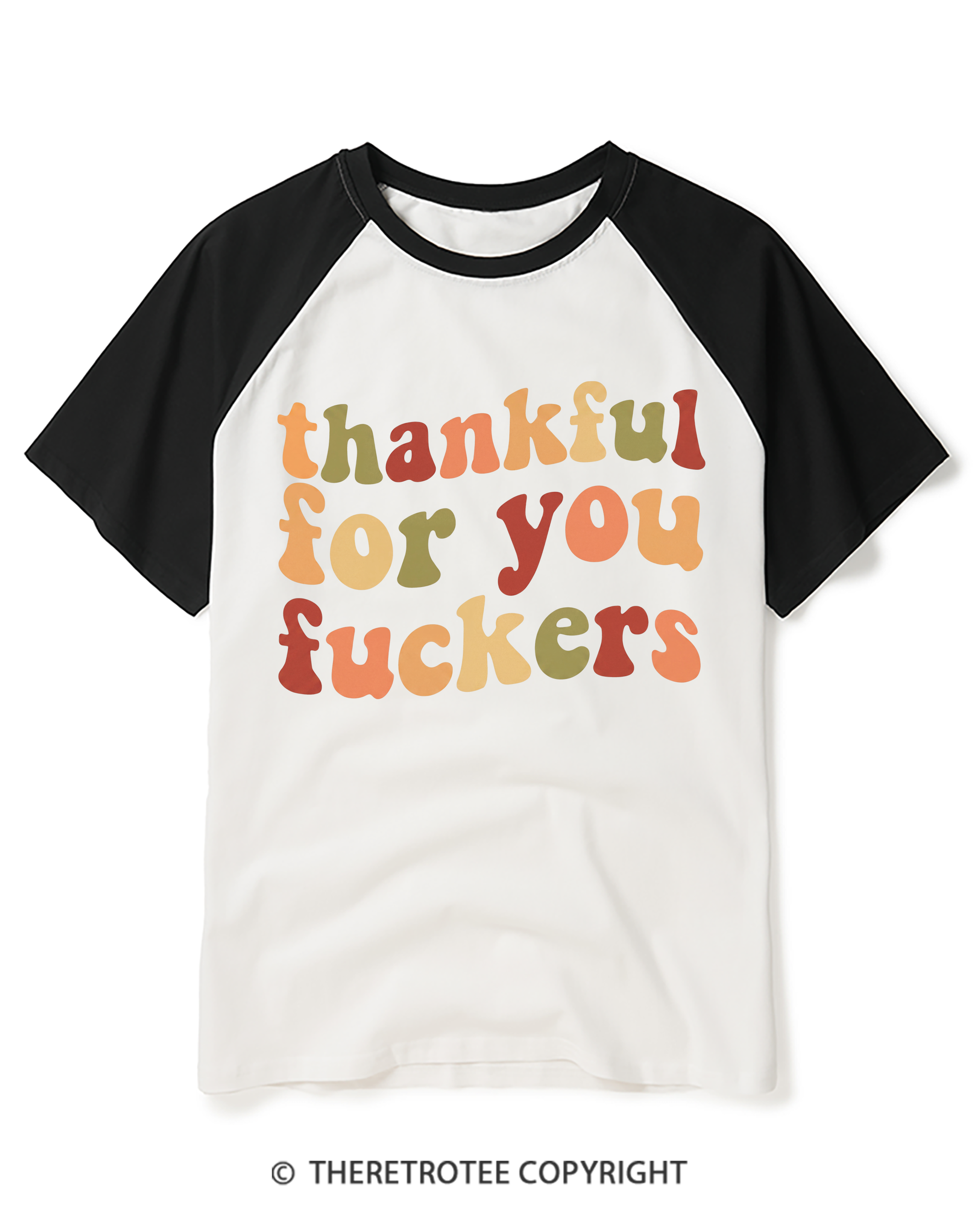 TheRetroTee Thankful For You Fuckers 1970s Raglan Baseball T-Shirt