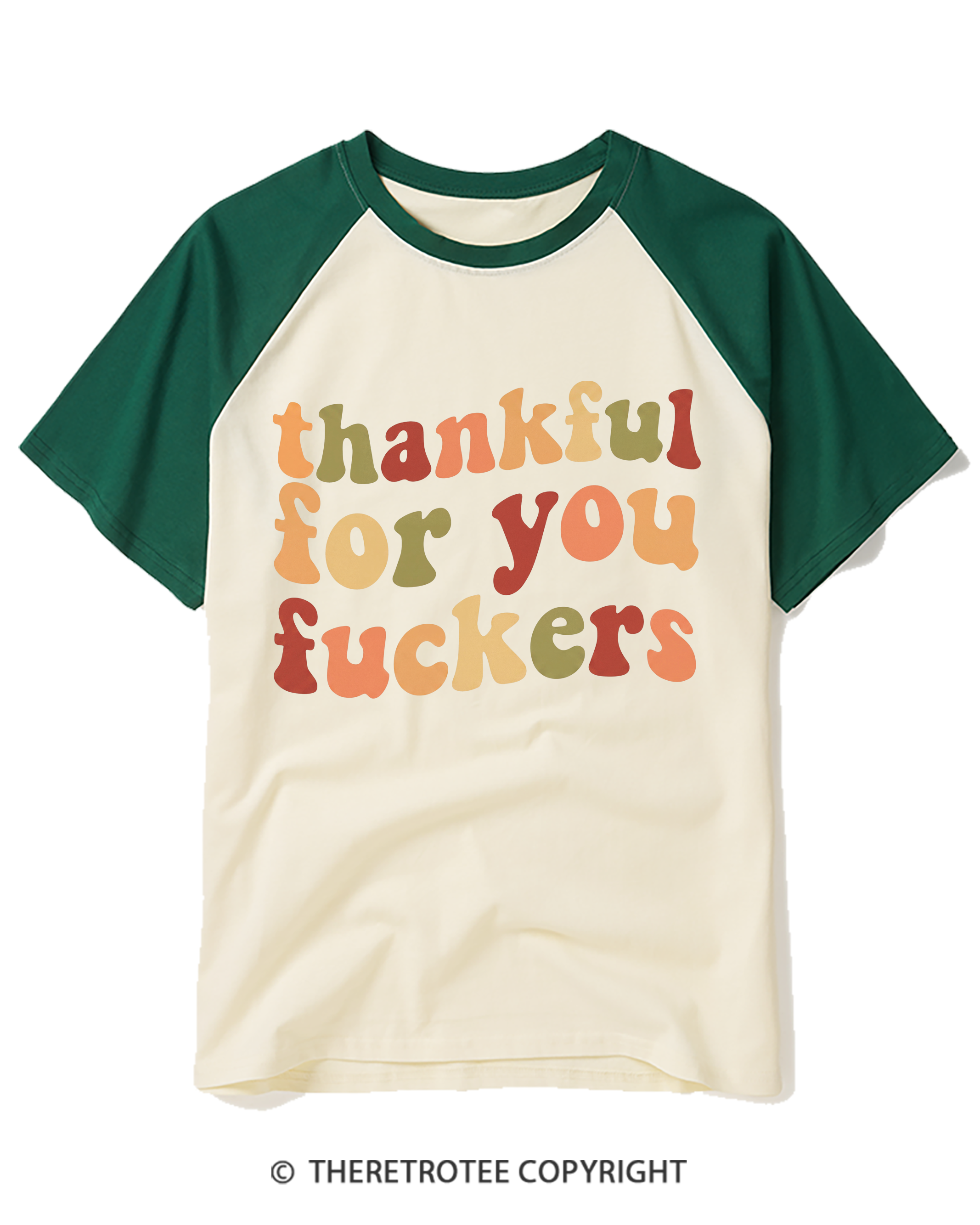 TheRetroTee Thankful For You Fuckers 1970s Raglan Baseball T-Shirt