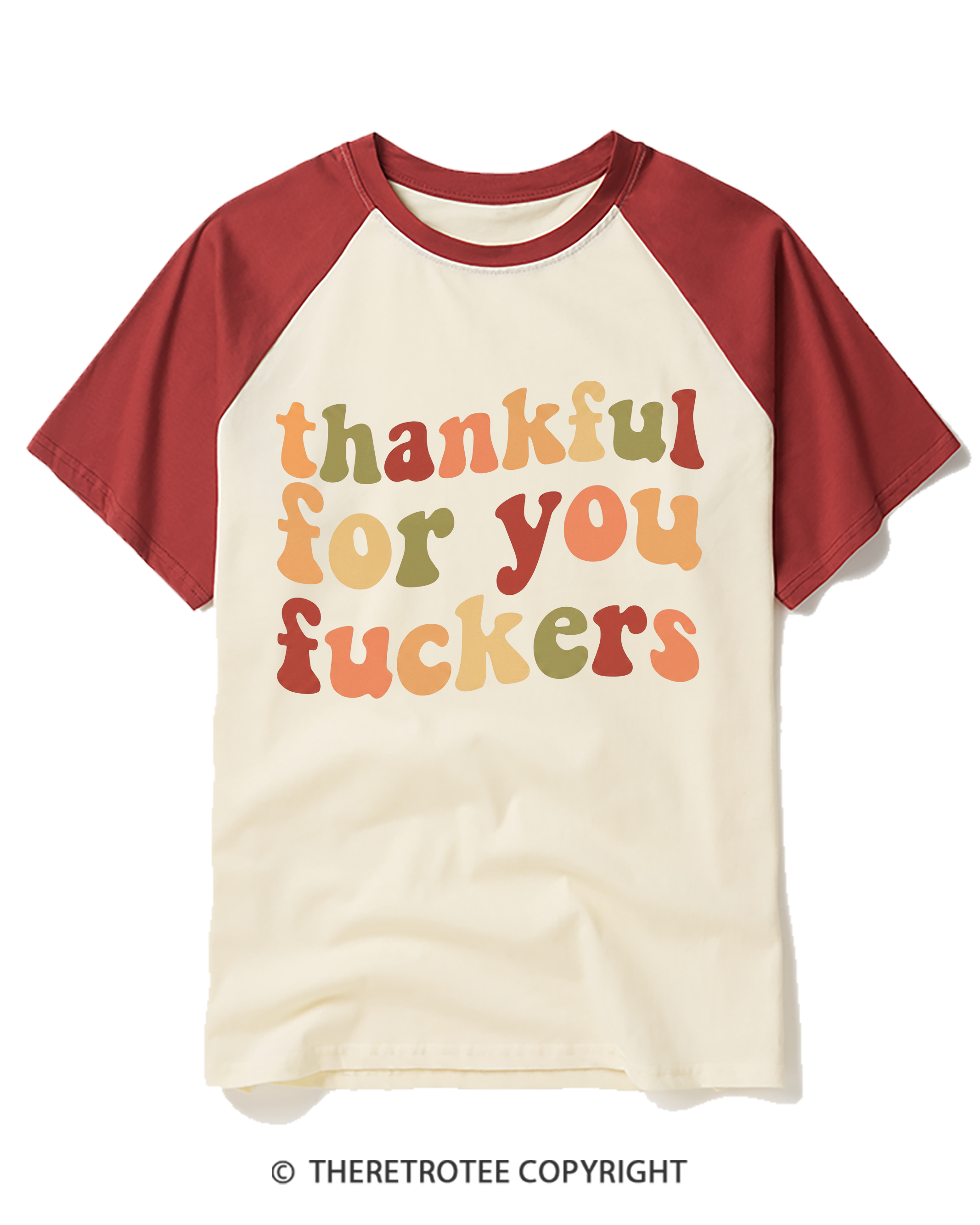 TheRetroTee Thankful For You Fuckers 1970s Raglan Baseball T-Shirt