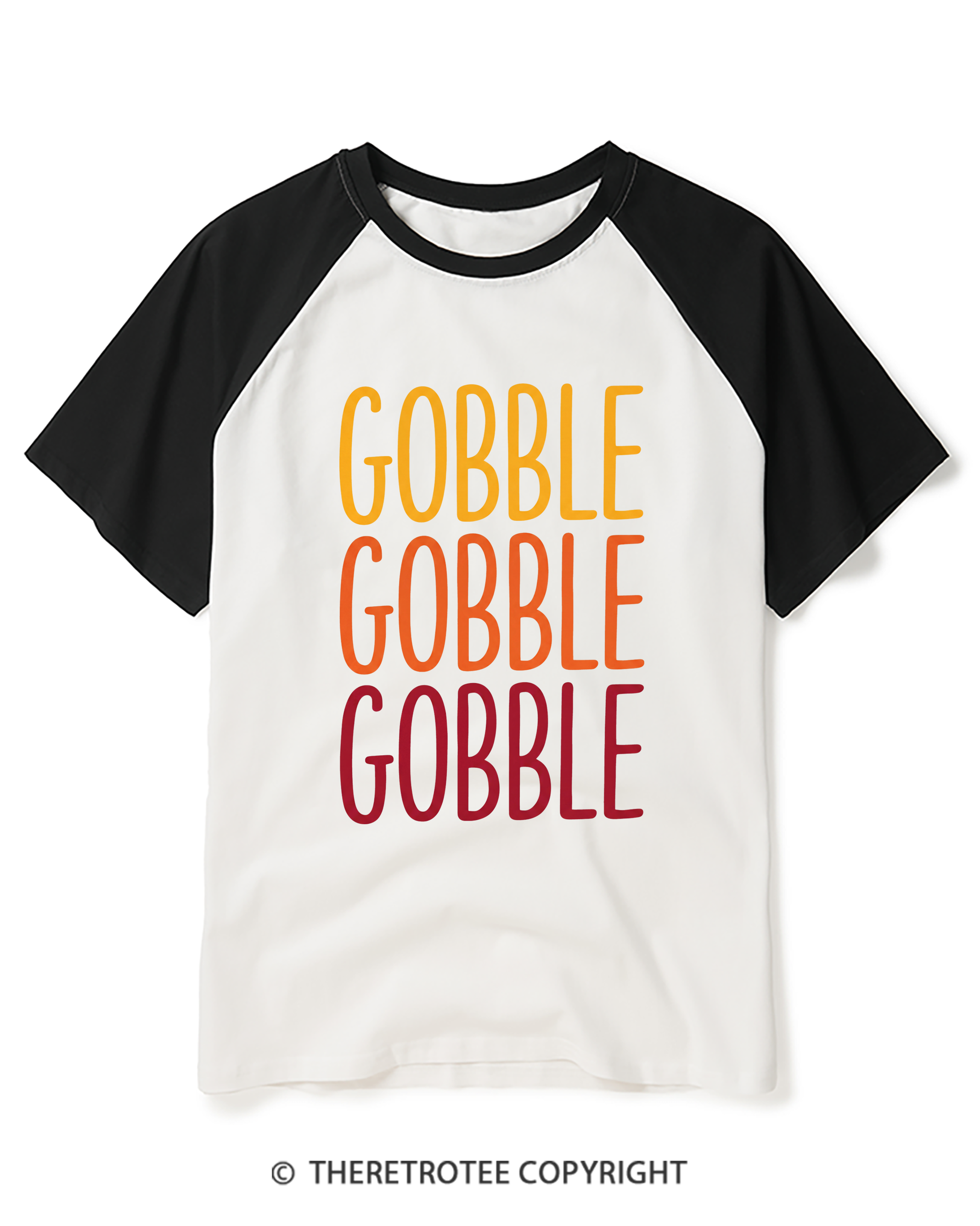 TheRetroTee Gobble Gobble Gobble 1990s Raglan Baseball T-Shirt