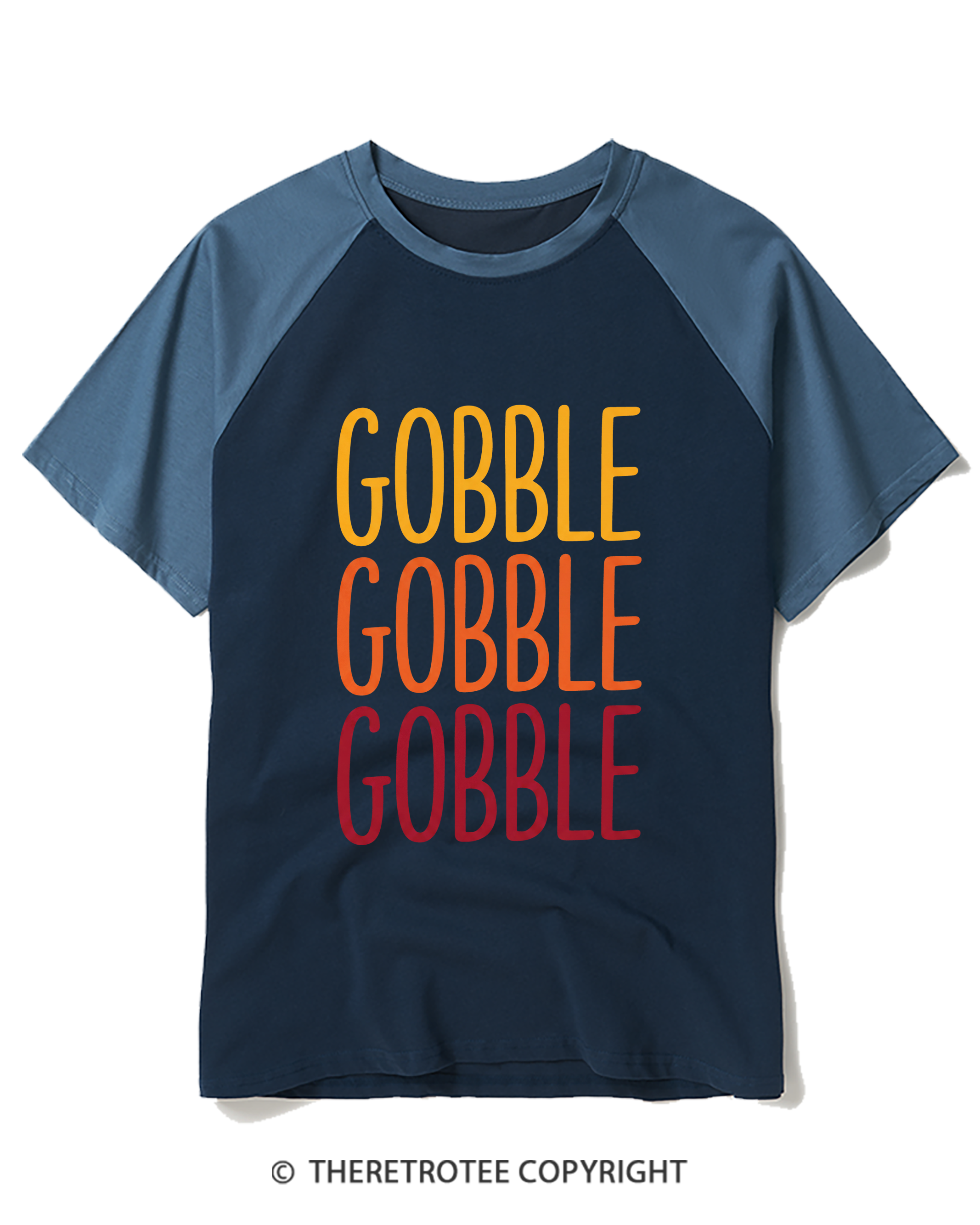 TheRetroTee Gobble Gobble Gobble 1990s Raglan Baseball T-Shirt