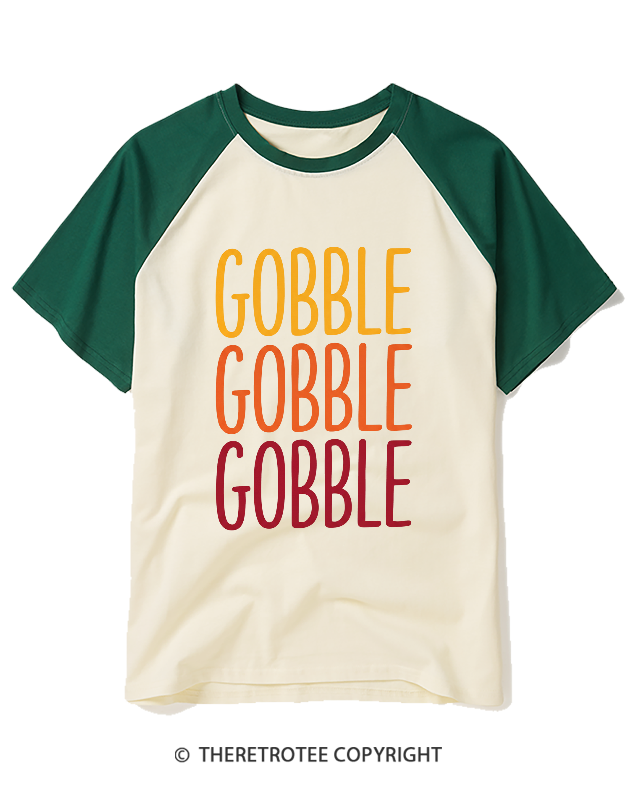 TheRetroTee Gobble Gobble Gobble 1990s Raglan Baseball T-Shirt