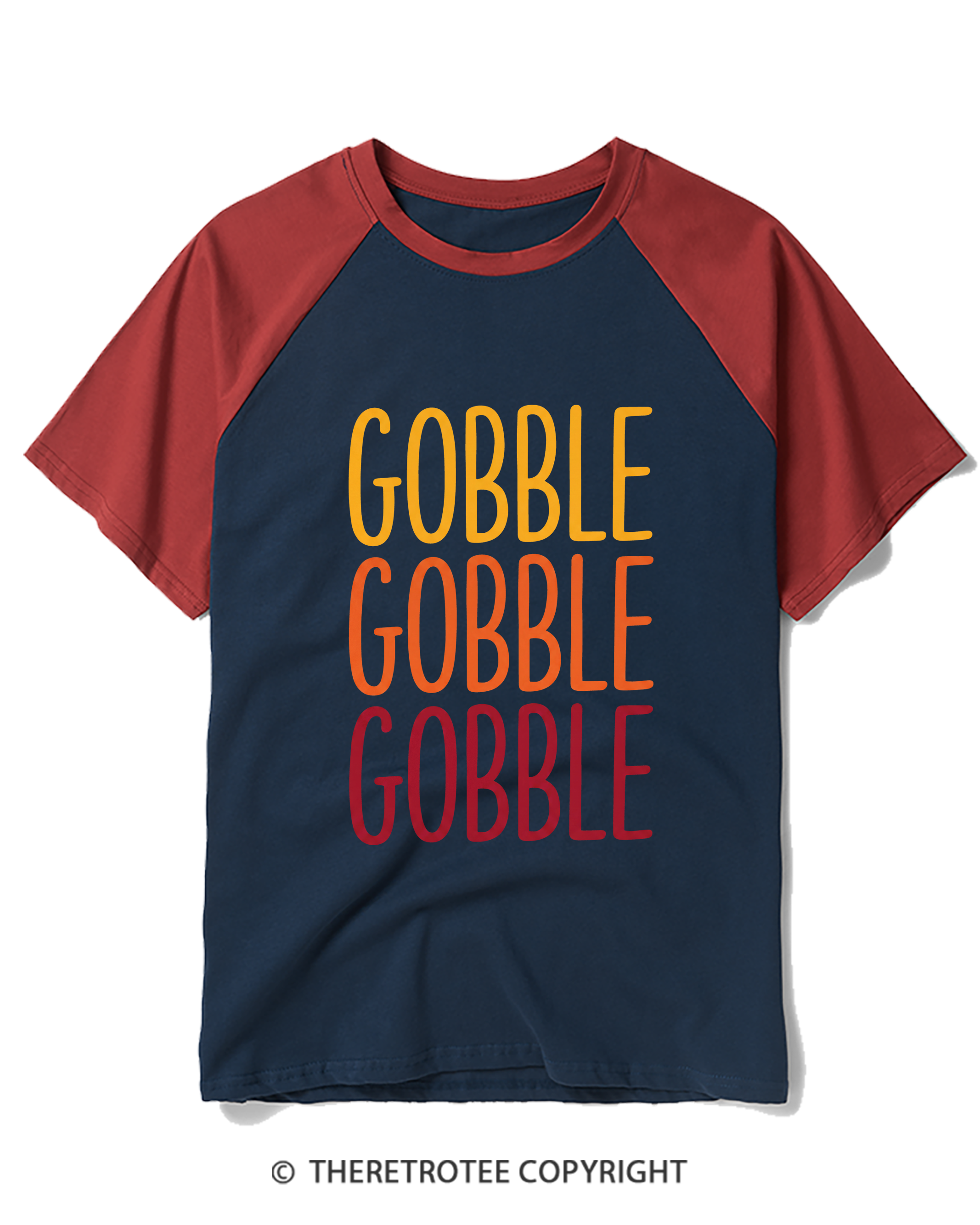 TheRetroTee Gobble Gobble Gobble 1990s Raglan Baseball T-Shirt