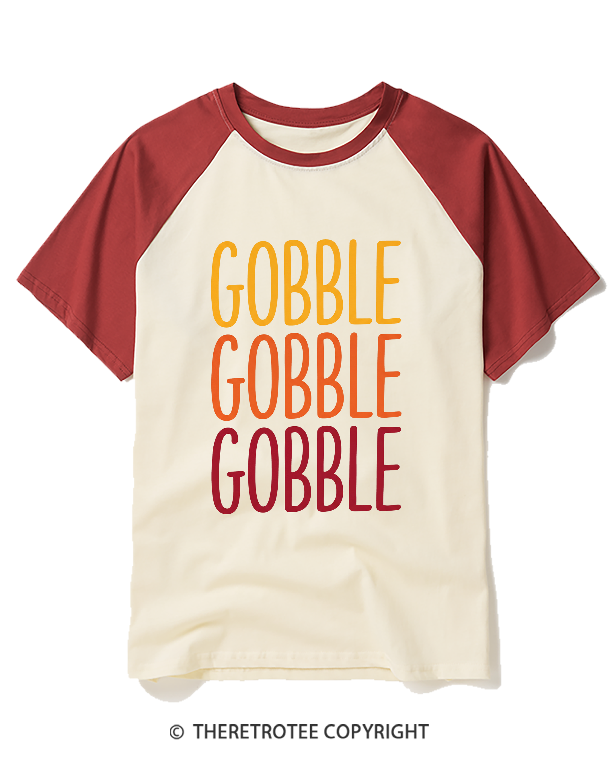 TheRetroTee Gobble Gobble Gobble 1990s Raglan Baseball T-Shirt