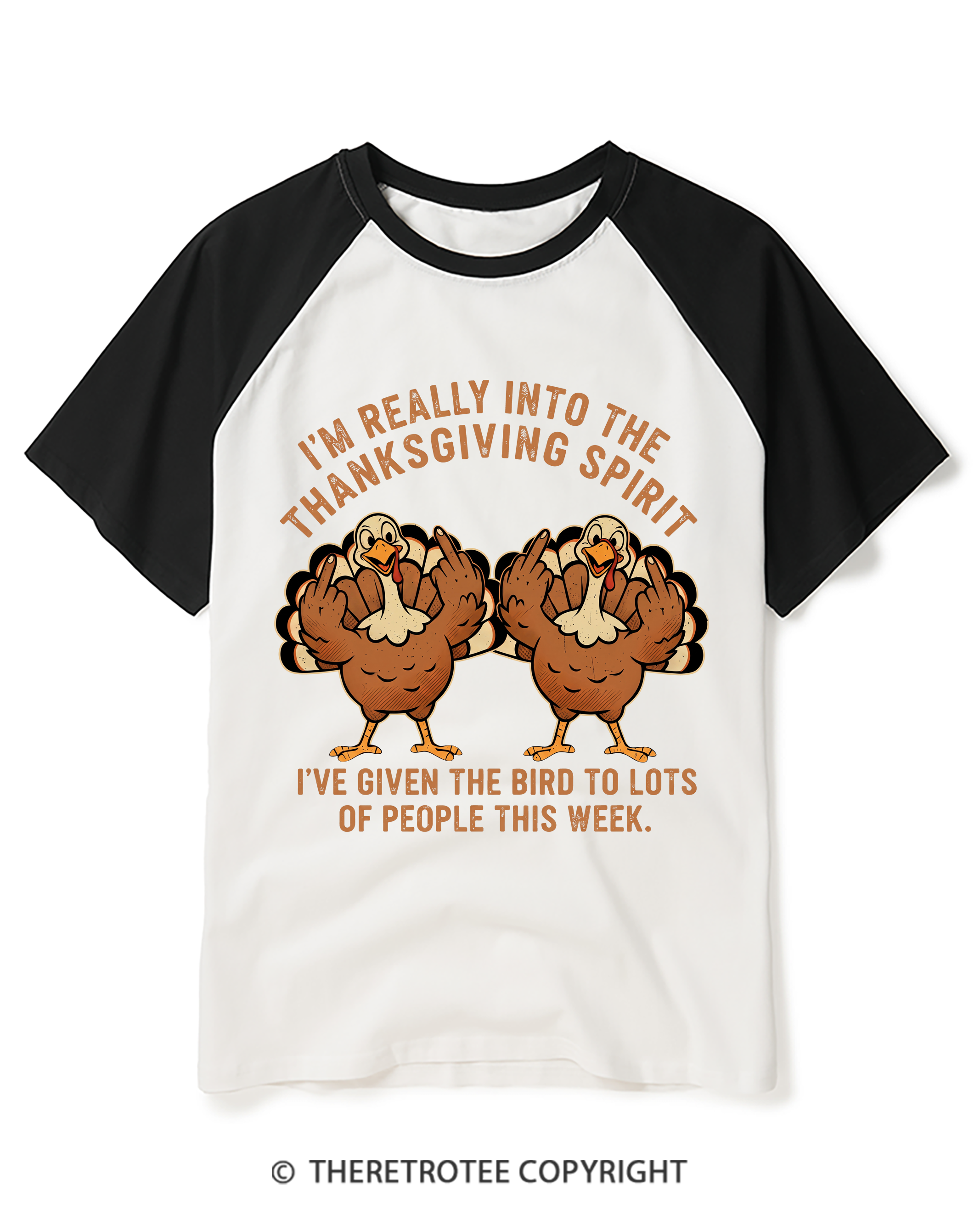 TheRetroTee I'm Really Into The Thanksgiving Spirit I’ve Given The Bird Raglan Baseball T-Shirt