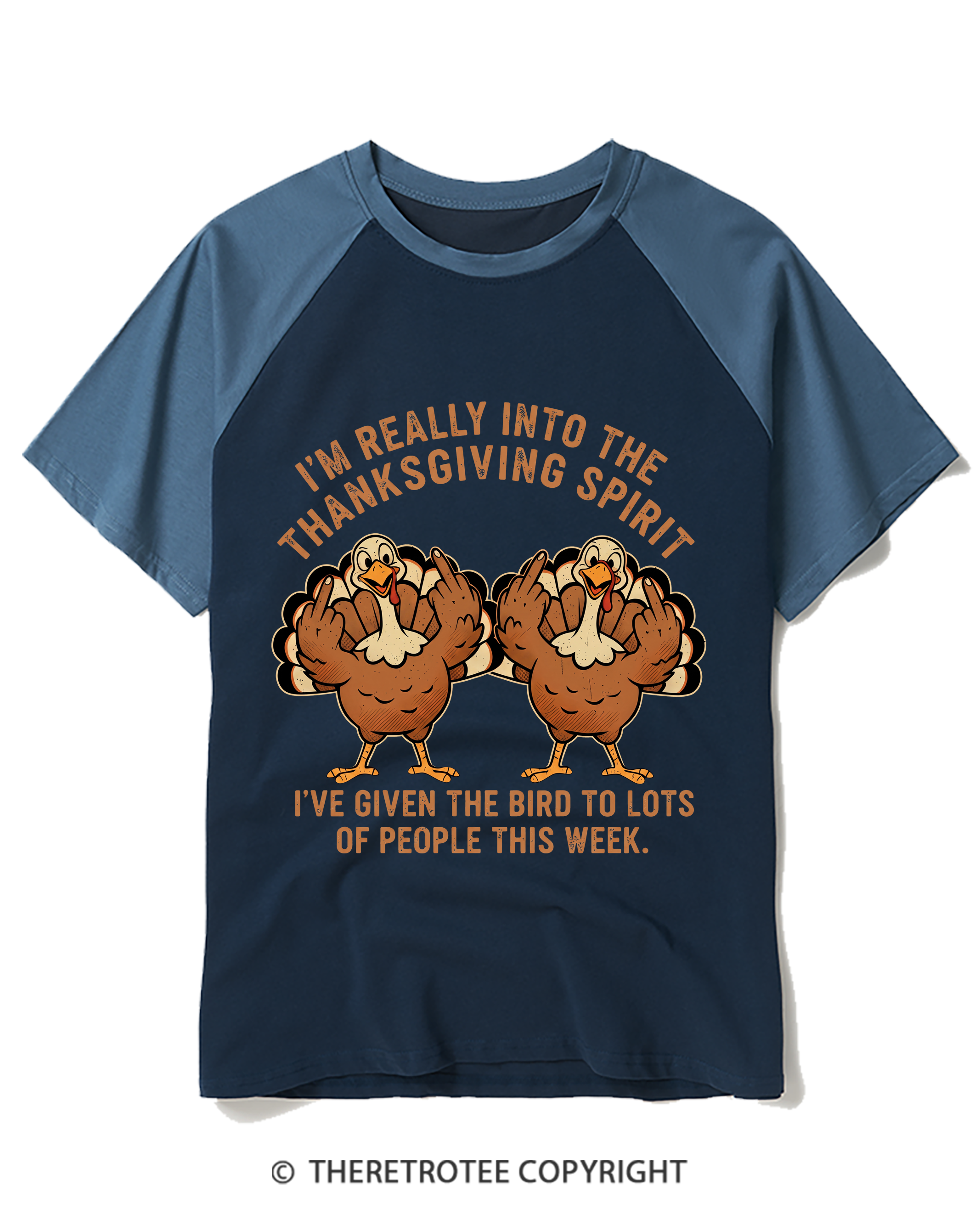 TheRetroTee I'm Really Into The Thanksgiving Spirit I’ve Given The Bird Raglan Baseball T-Shirt