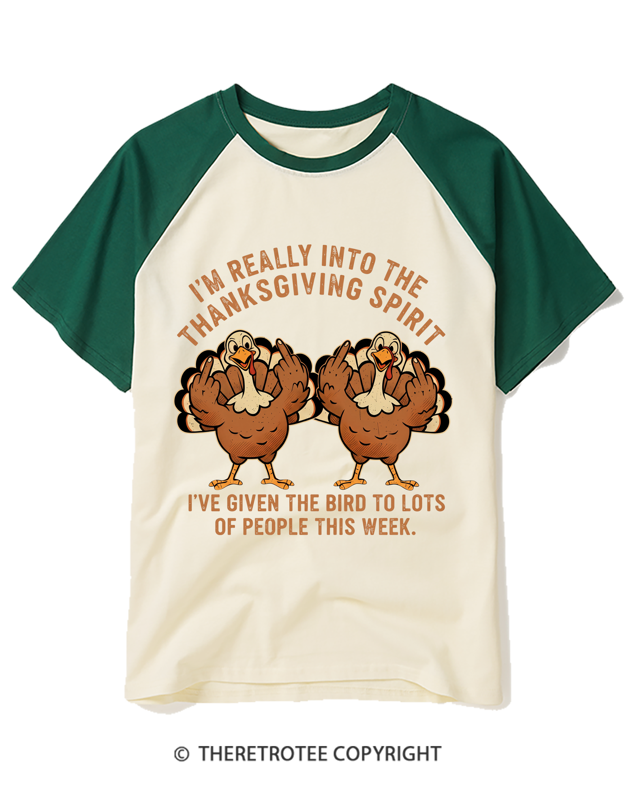 TheRetroTee I'm Really Into The Thanksgiving Spirit I’ve Given The Bird Raglan Baseball T-Shirt