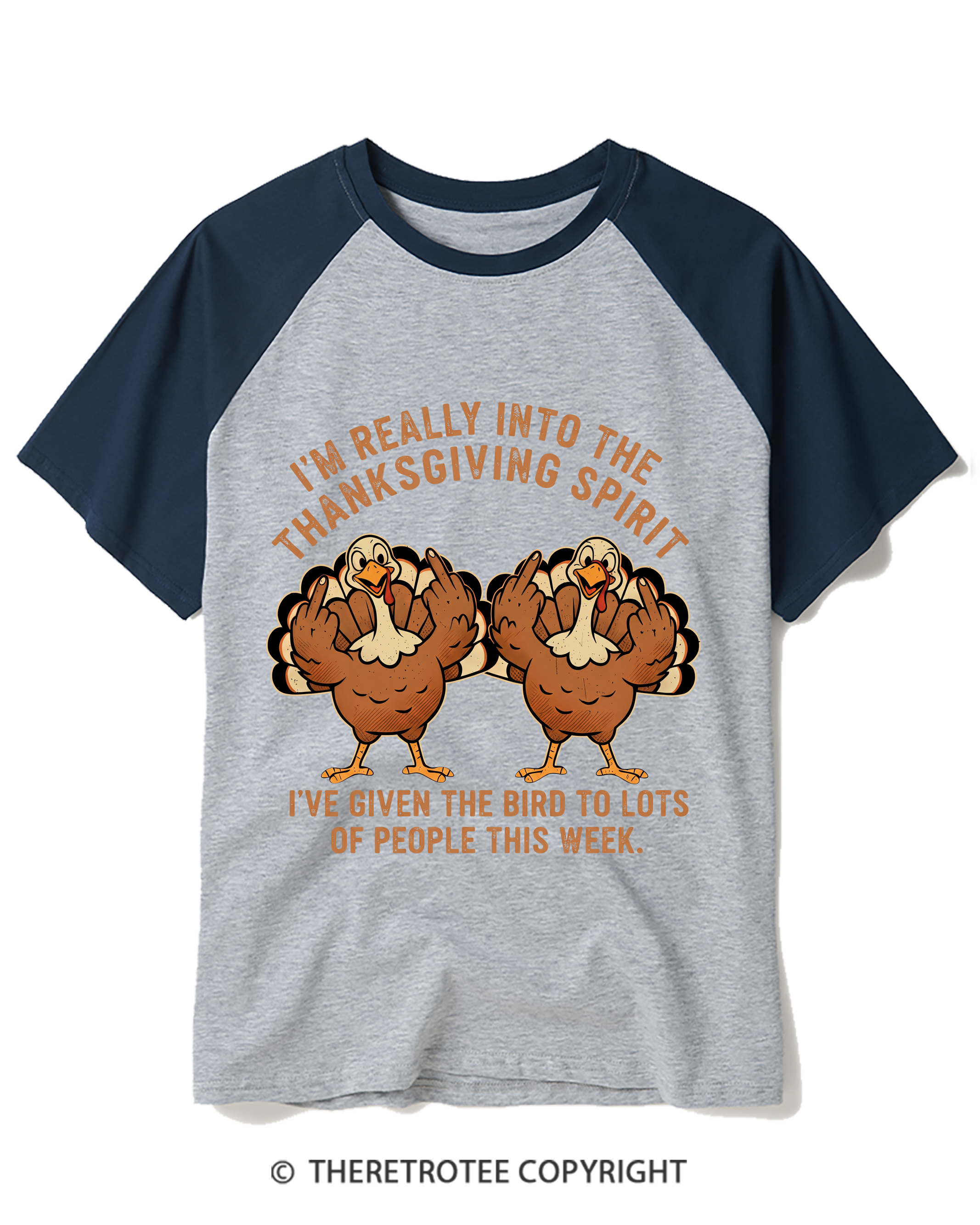 TheRetroTee I'm Really Into The Thanksgiving Spirit I’ve Given The Bird Raglan Baseball T-Shirt