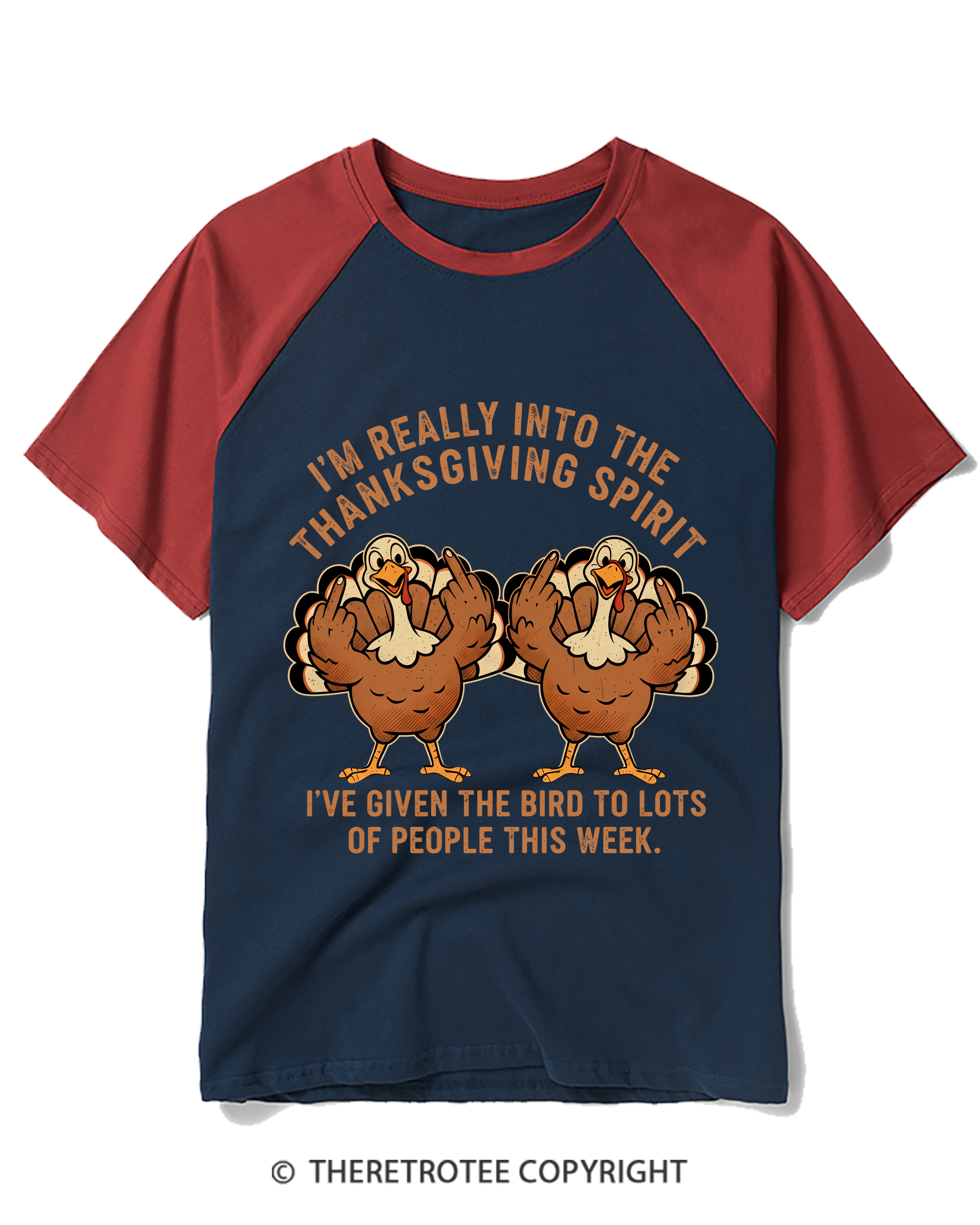 TheRetroTee I'm Really Into The Thanksgiving Spirit I’ve Given The Bird Raglan Baseball T-Shirt