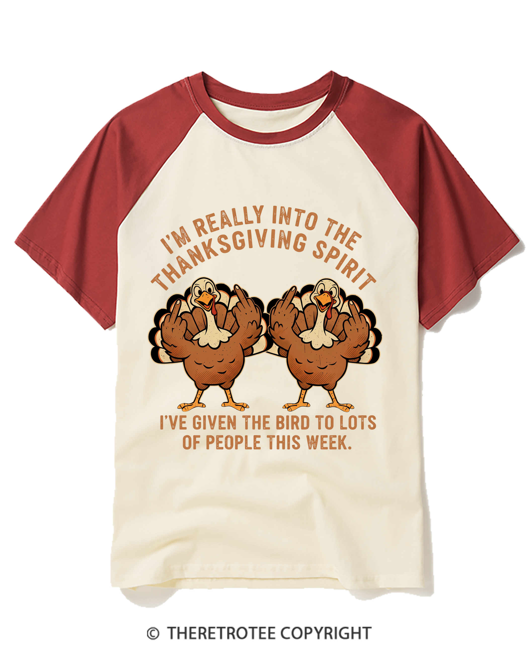 TheRetroTee I'm Really Into The Thanksgiving Spirit I’ve Given The Bird Raglan Baseball T-Shirt