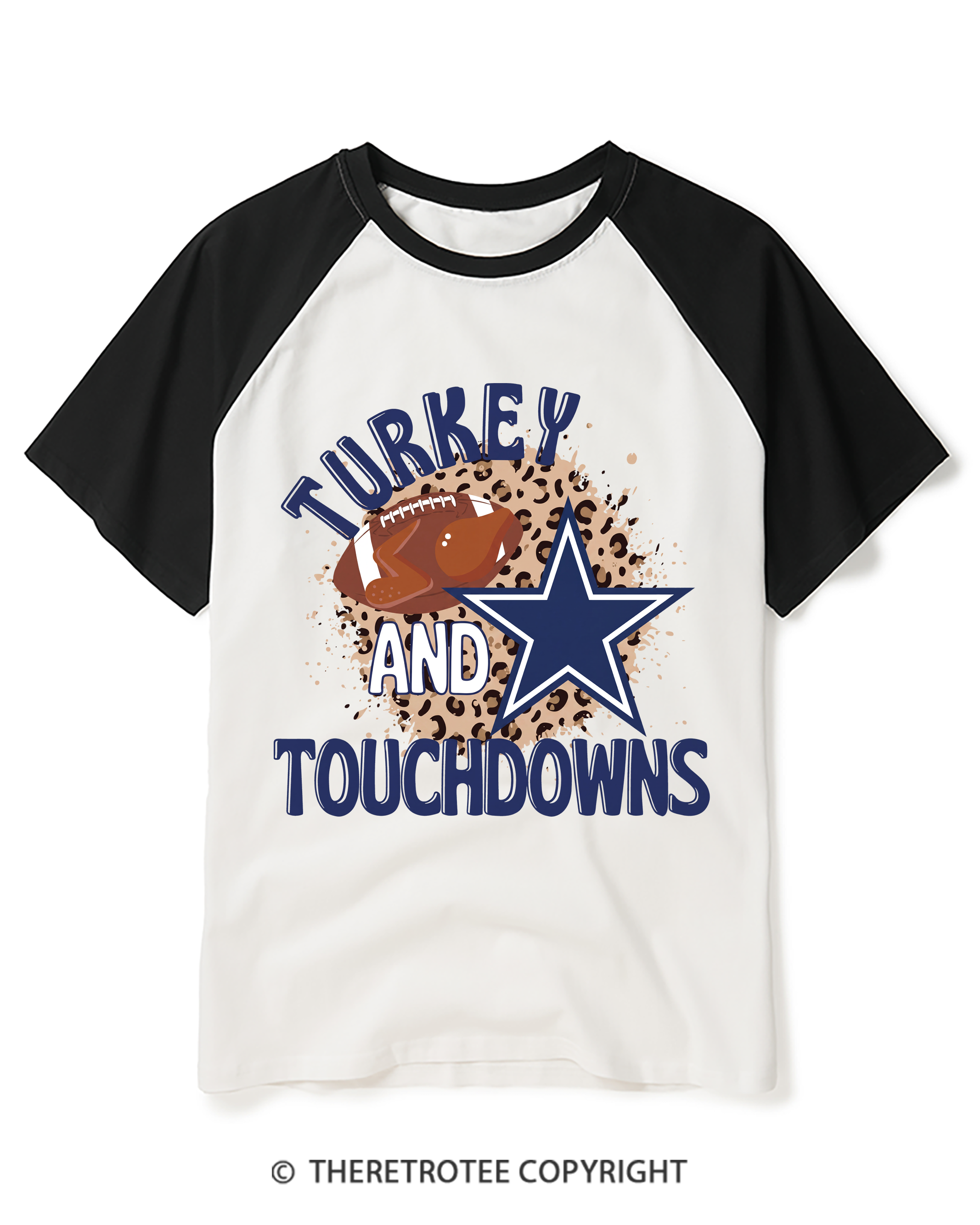 TheRetroTee Turkey And Touchdowns Raglan Baseball T-Shirt