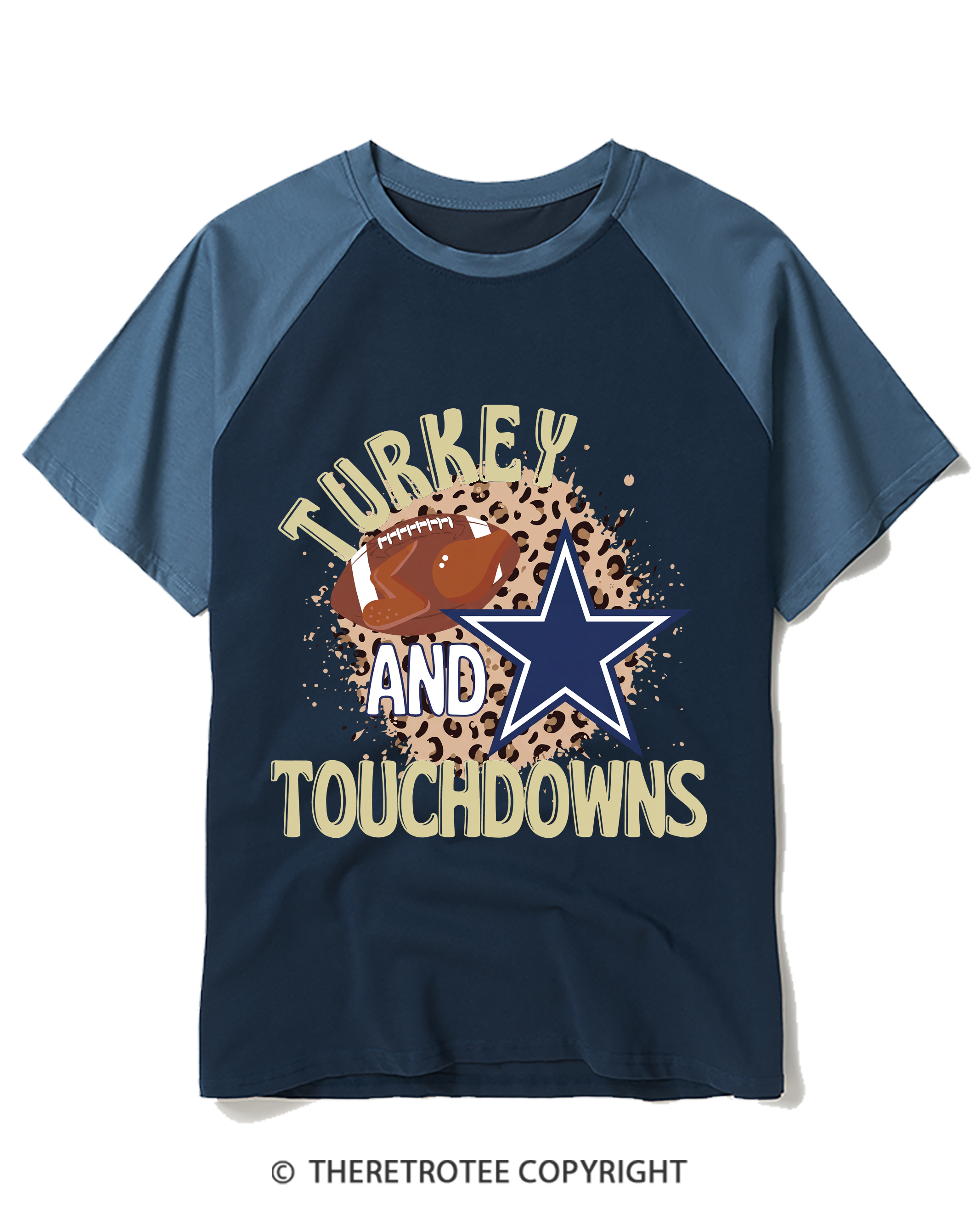 TheRetroTee Turkey And Touchdowns Raglan Baseball T-Shirt