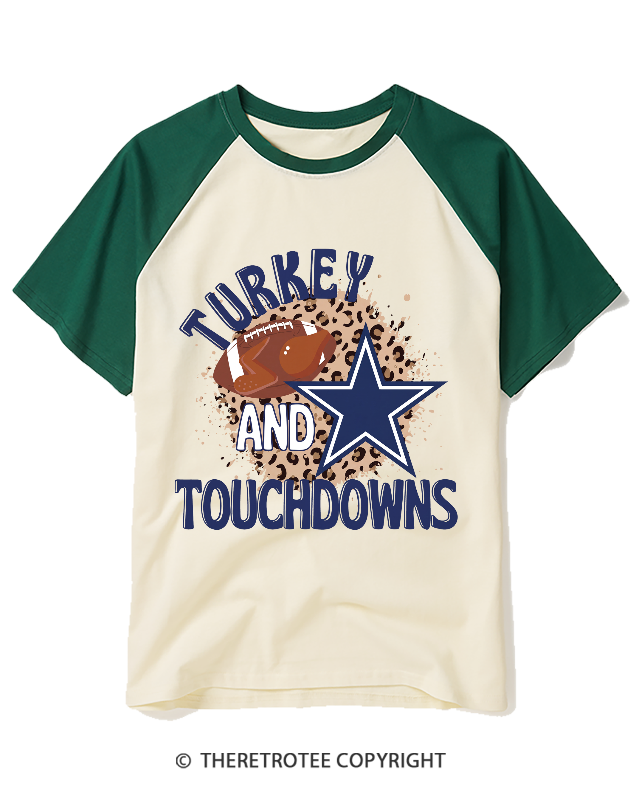 TheRetroTee Turkey And Touchdowns Raglan Baseball T-Shirt