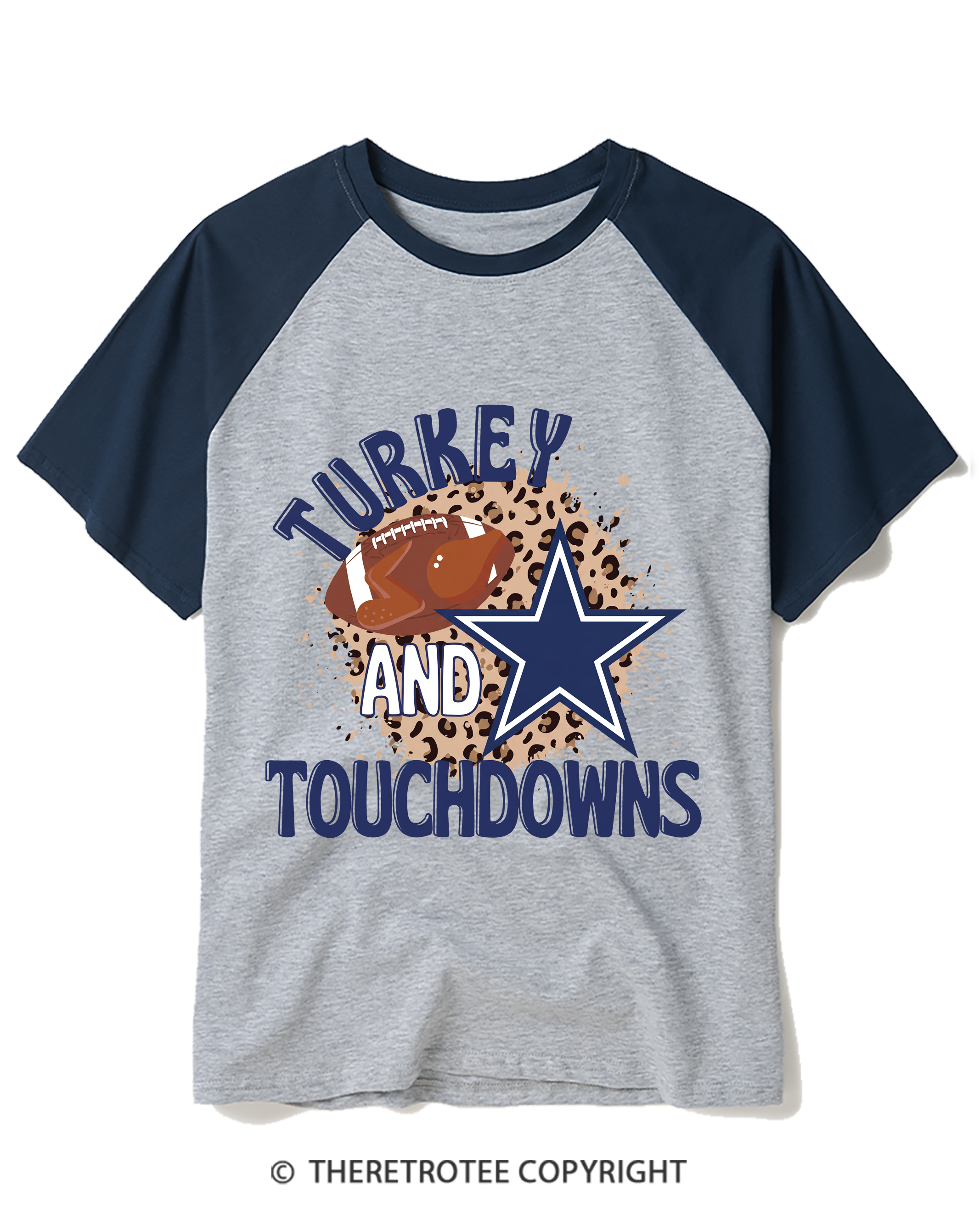 TheRetroTee Turkey And Touchdowns Raglan Baseball T-Shirt