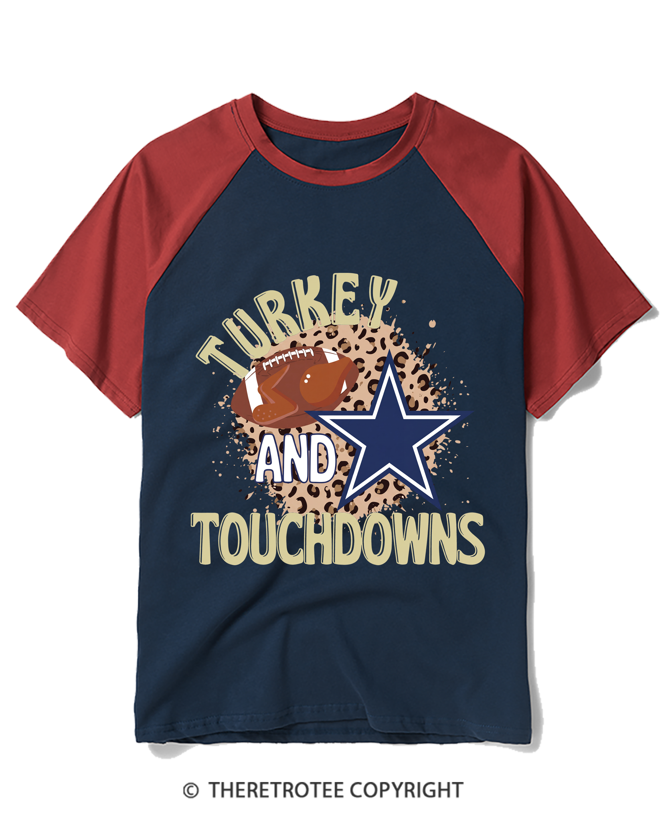 TheRetroTee Turkey And Touchdowns Raglan Baseball T-Shirt