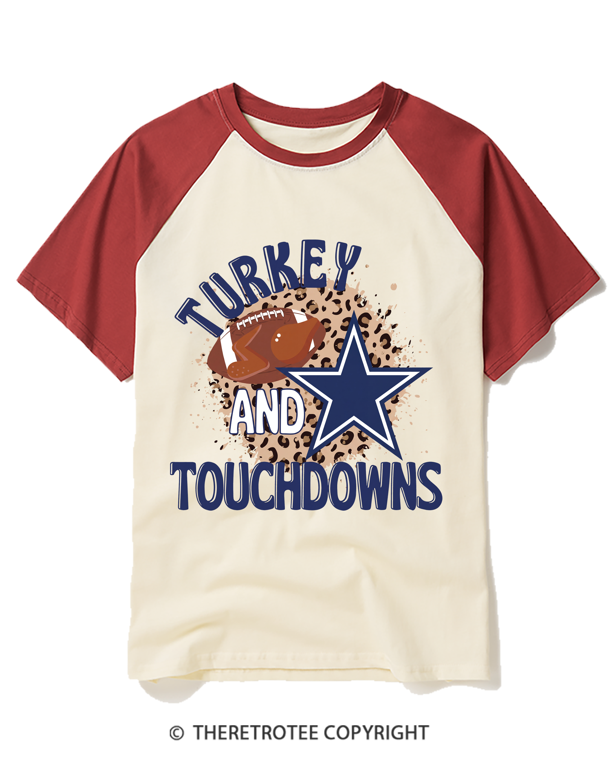 TheRetroTee Turkey And Touchdowns Raglan Baseball T-Shirt