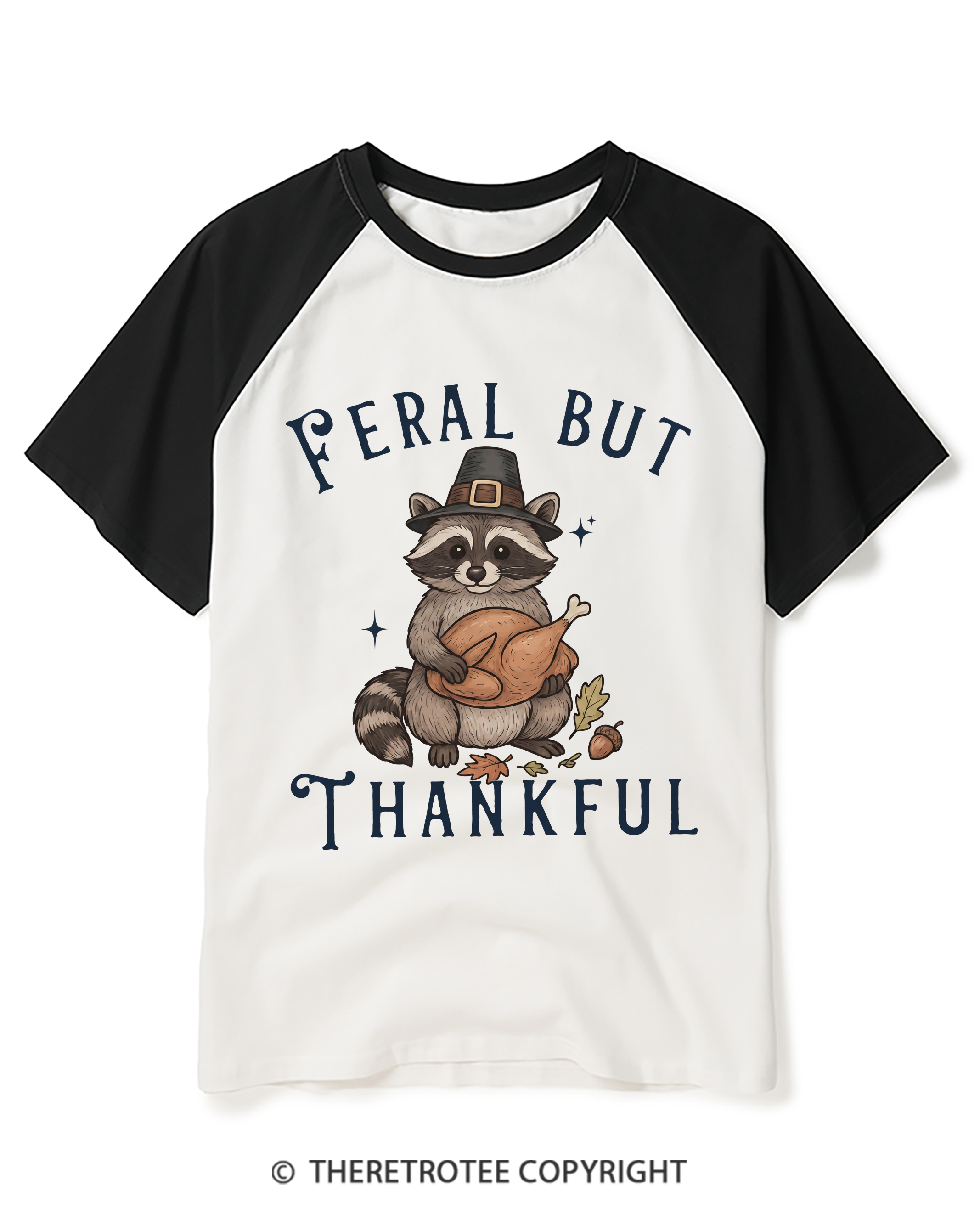 TheRetroTee Feral Raccoon Funny Thanksgiving Raglan Baseball T-Shirt