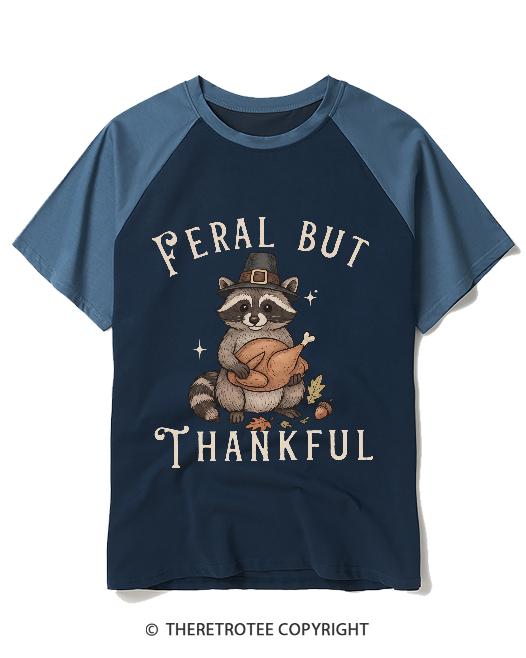 TheRetroTee Feral Raccoon Funny Thanksgiving Raglan Baseball T-Shirt