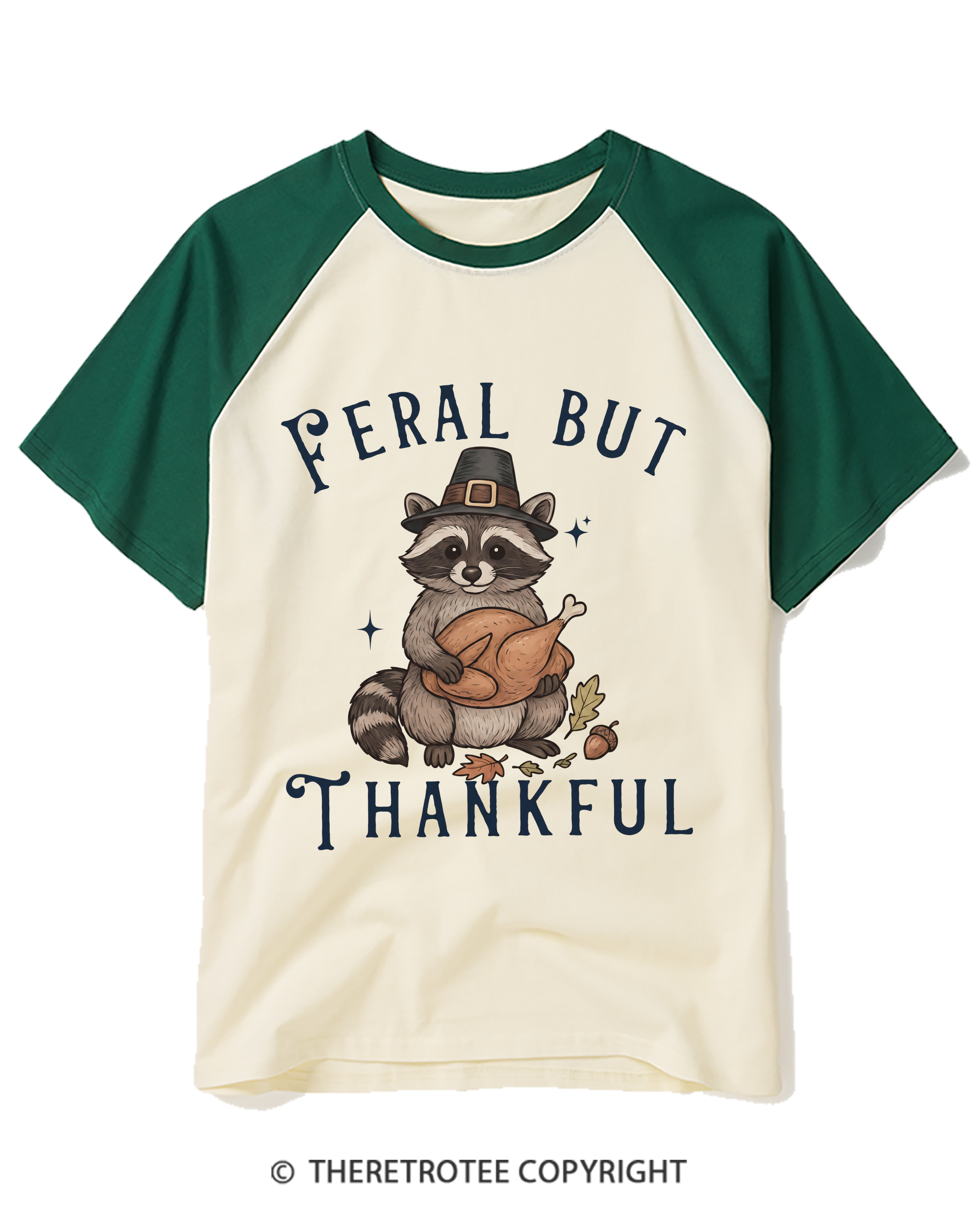 TheRetroTee Feral Raccoon Funny Thanksgiving Raglan Baseball T-Shirt
