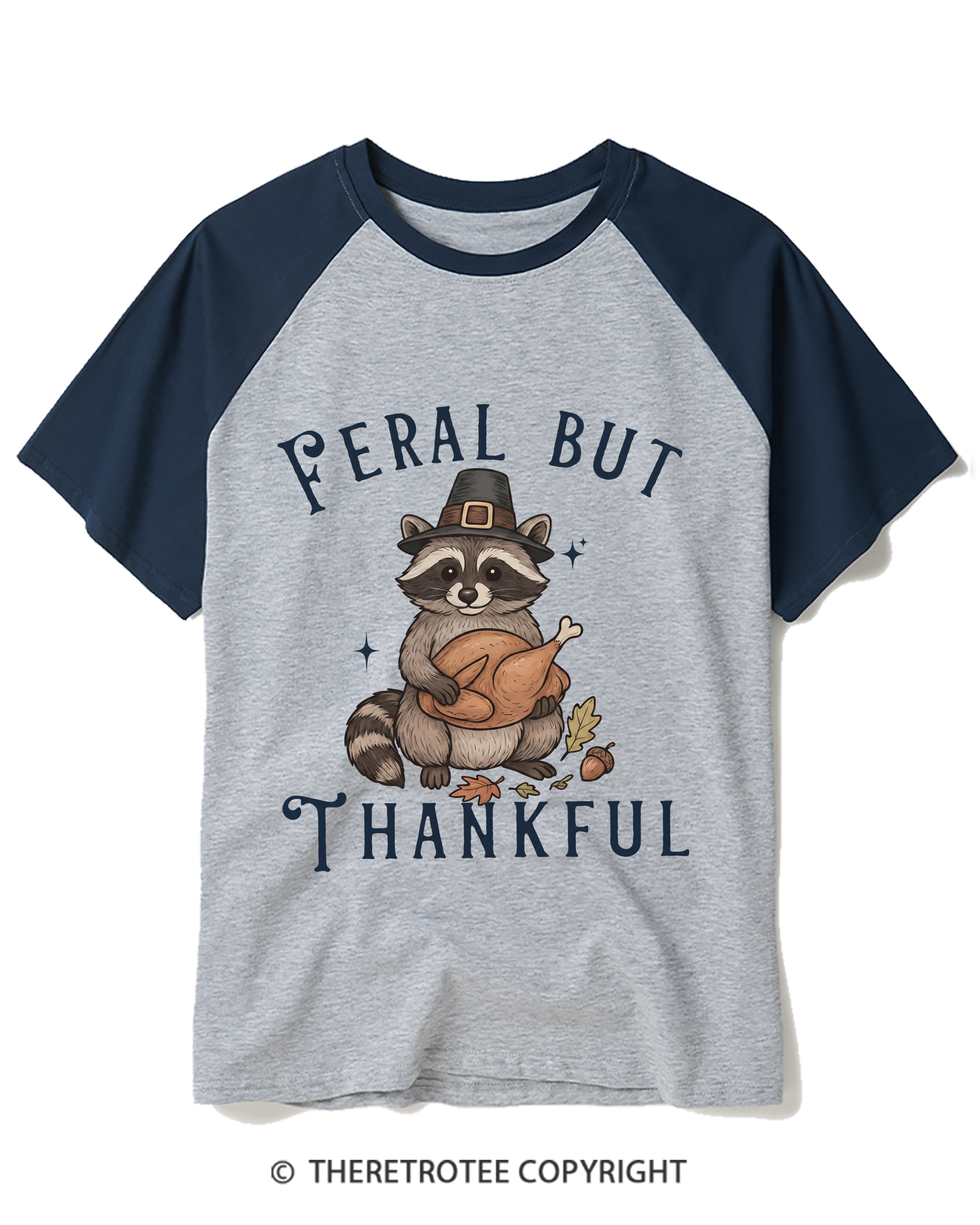 TheRetroTee Feral Raccoon Funny Thanksgiving Raglan Baseball T-Shirt