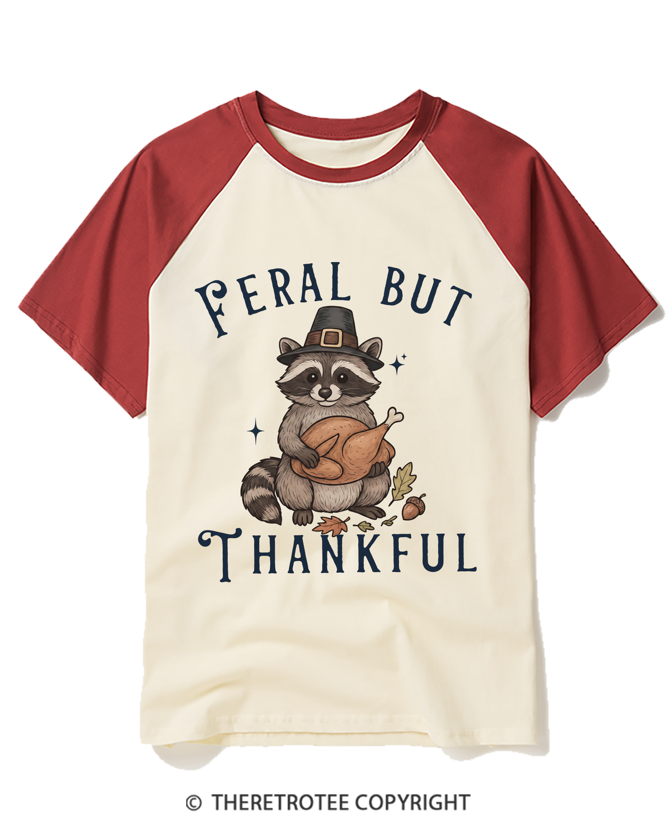 TheRetroTee Feral Raccoon Funny Thanksgiving Raglan Baseball T-Shirt