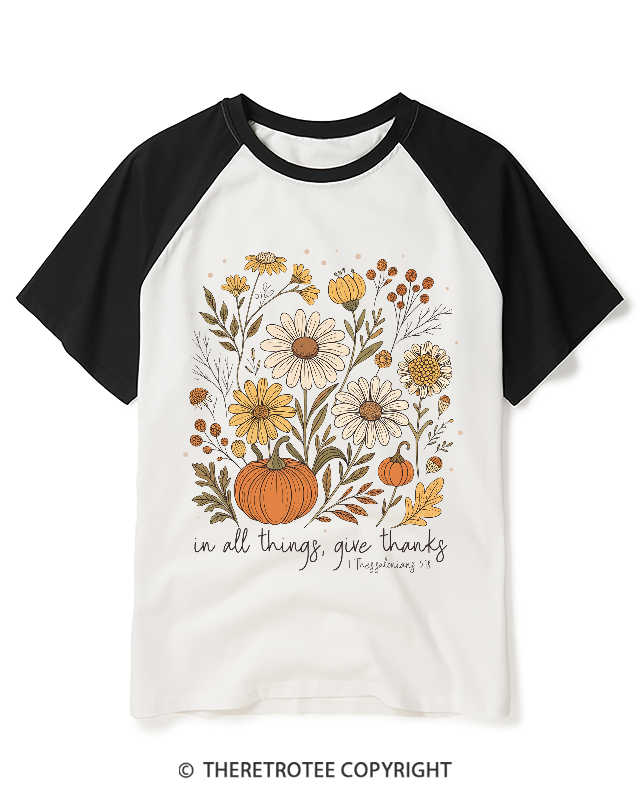TheRetroTee In All Things Give Thanks Raglan Baseball T-Shirt