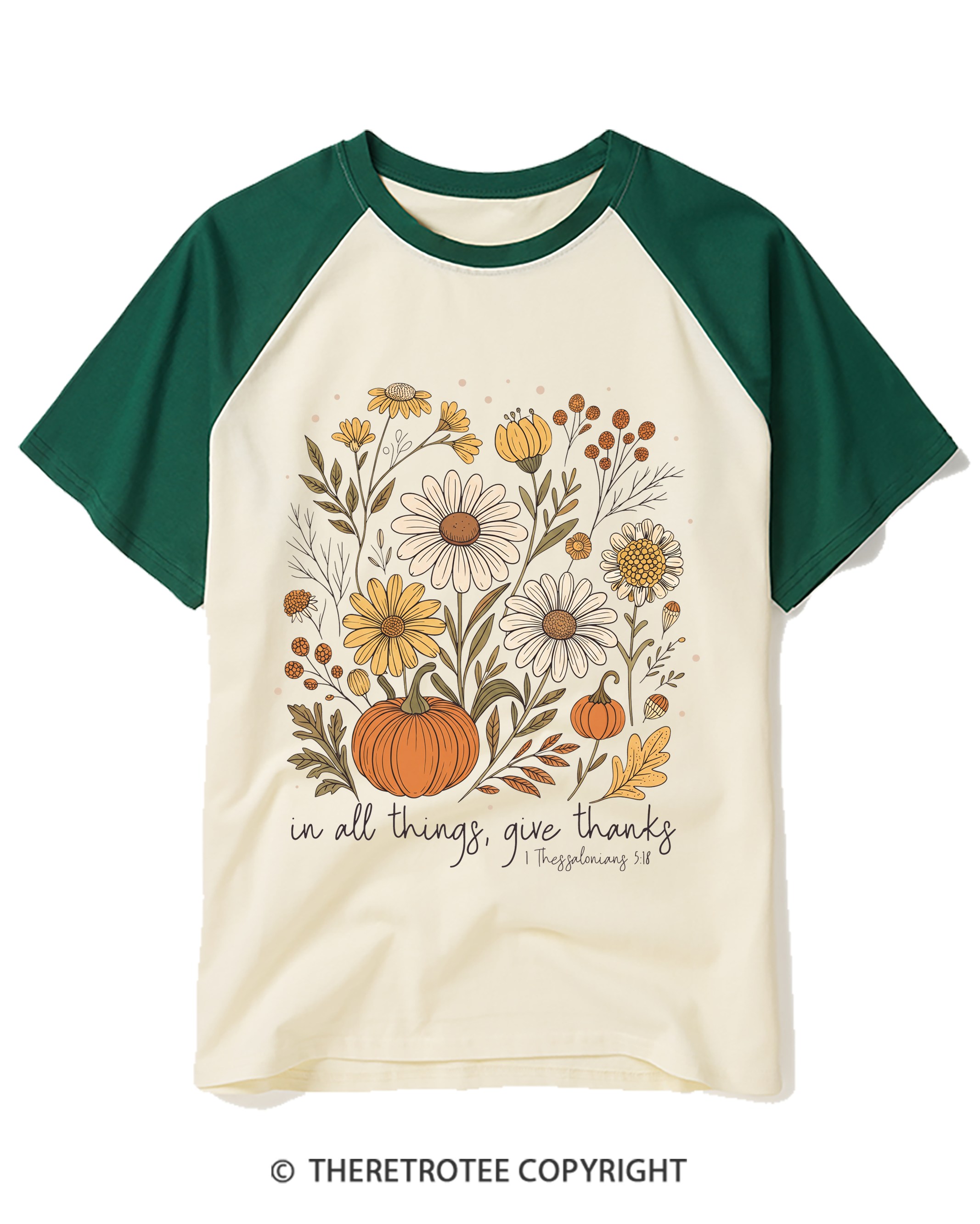 TheRetroTee In All Things Give Thanks Raglan Baseball T-Shirt