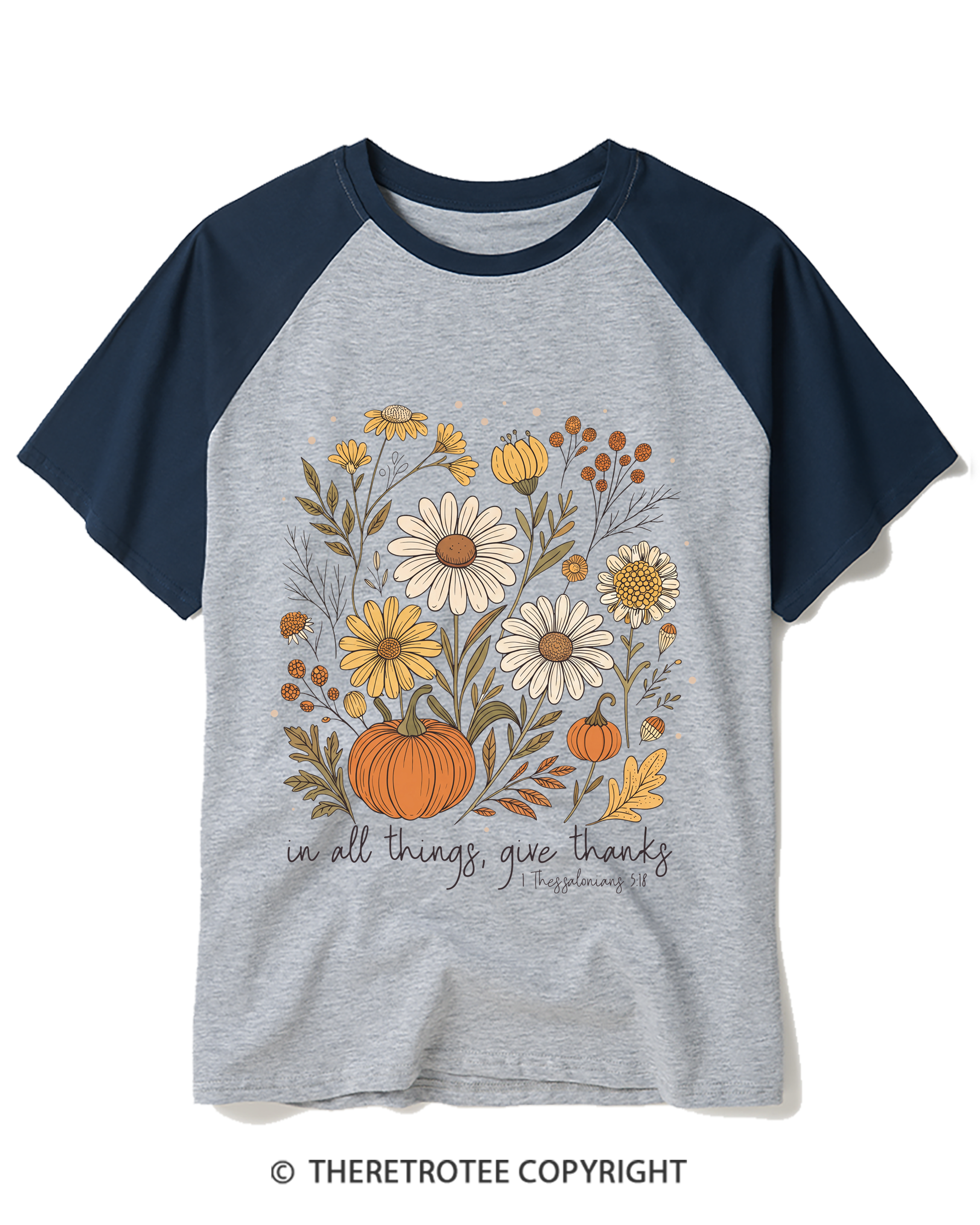 TheRetroTee In All Things Give Thanks Raglan Baseball T-Shirt