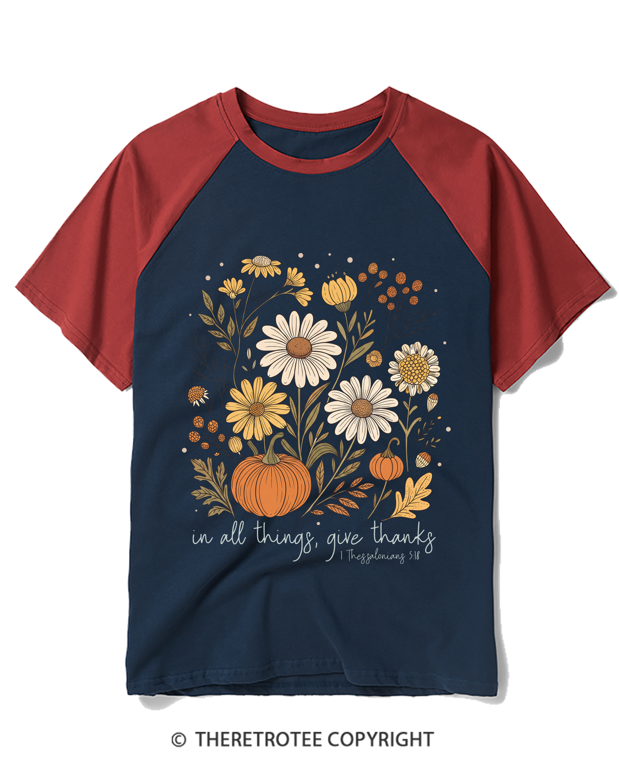 TheRetroTee In All Things Give Thanks Raglan Baseball T-Shirt