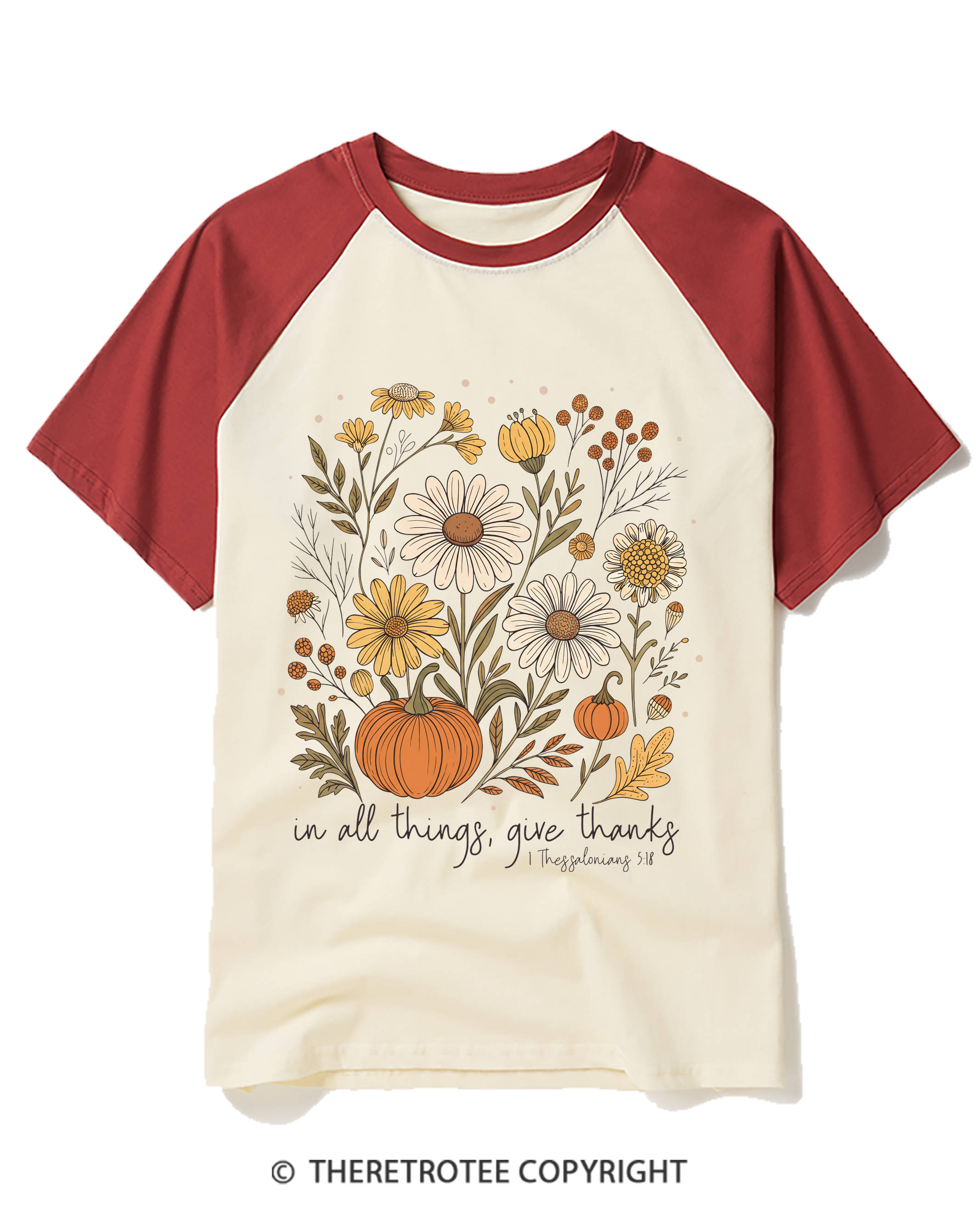 TheRetroTee In All Things Give Thanks Raglan Baseball T-Shirt