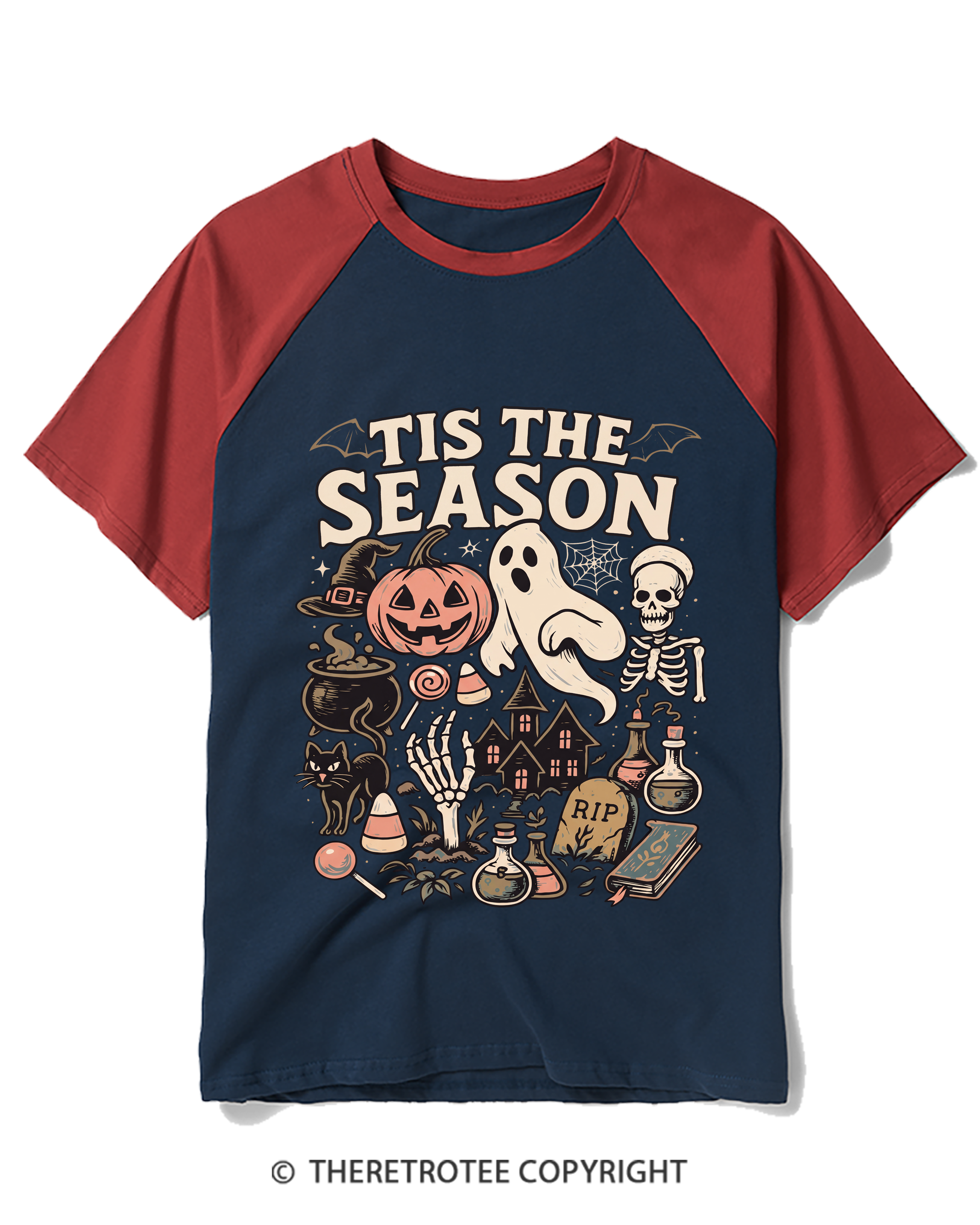 TheRetroTee Tis The Season 1980s Raglan Baseball T-Shirt