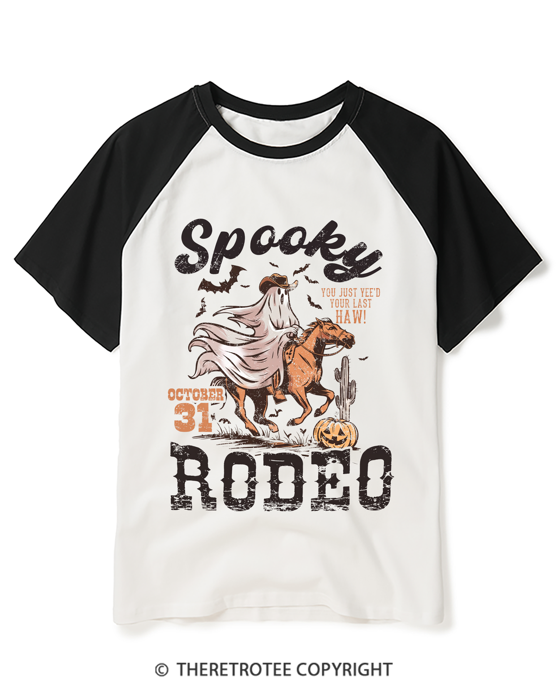 TheRetroTee Spooky Rodeo 1990s Raglan Baseball T-Shirt