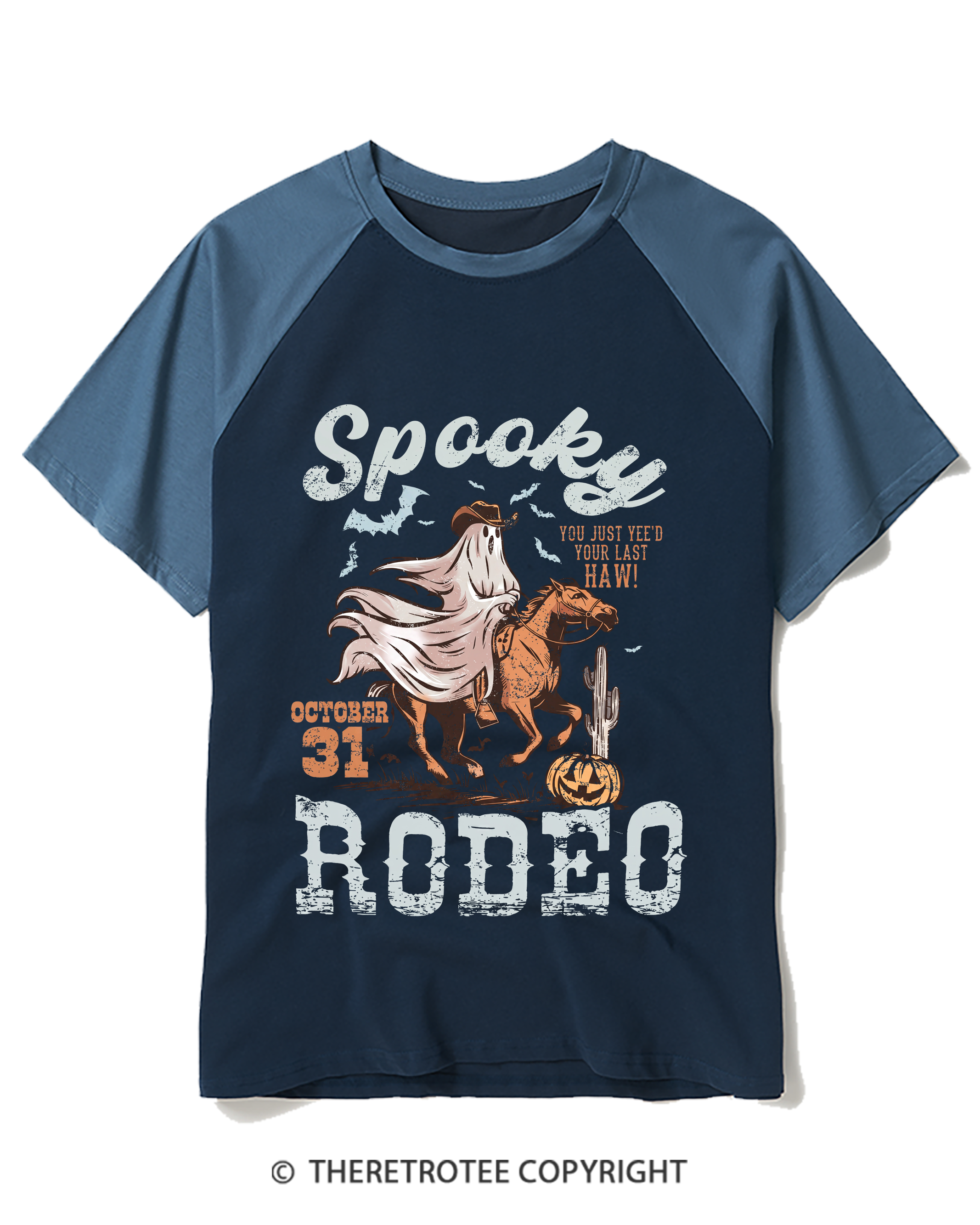 TheRetroTee Spooky Rodeo 1990s Raglan Baseball T-Shirt