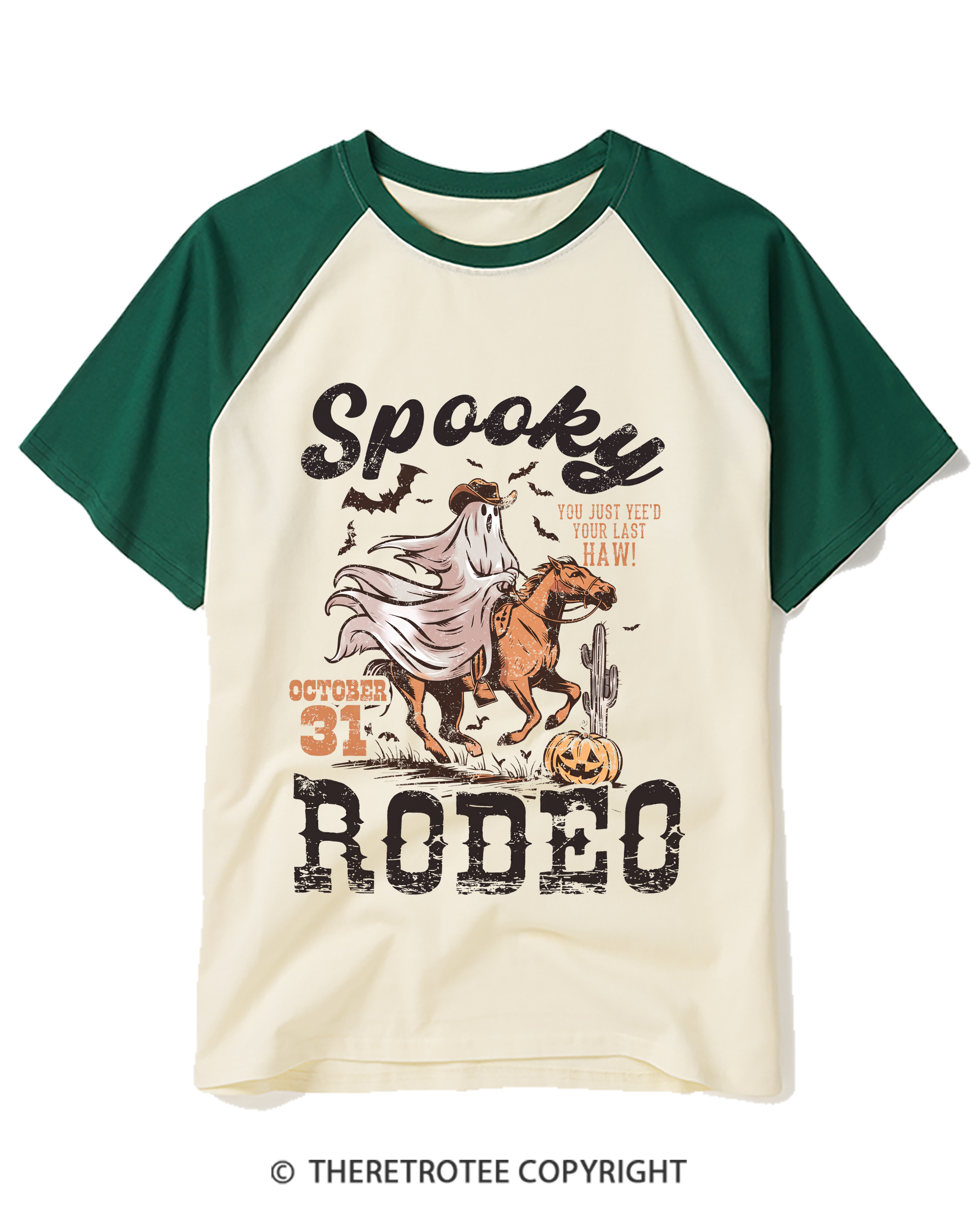 TheRetroTee Spooky Rodeo 1990s Raglan Baseball T-Shirt