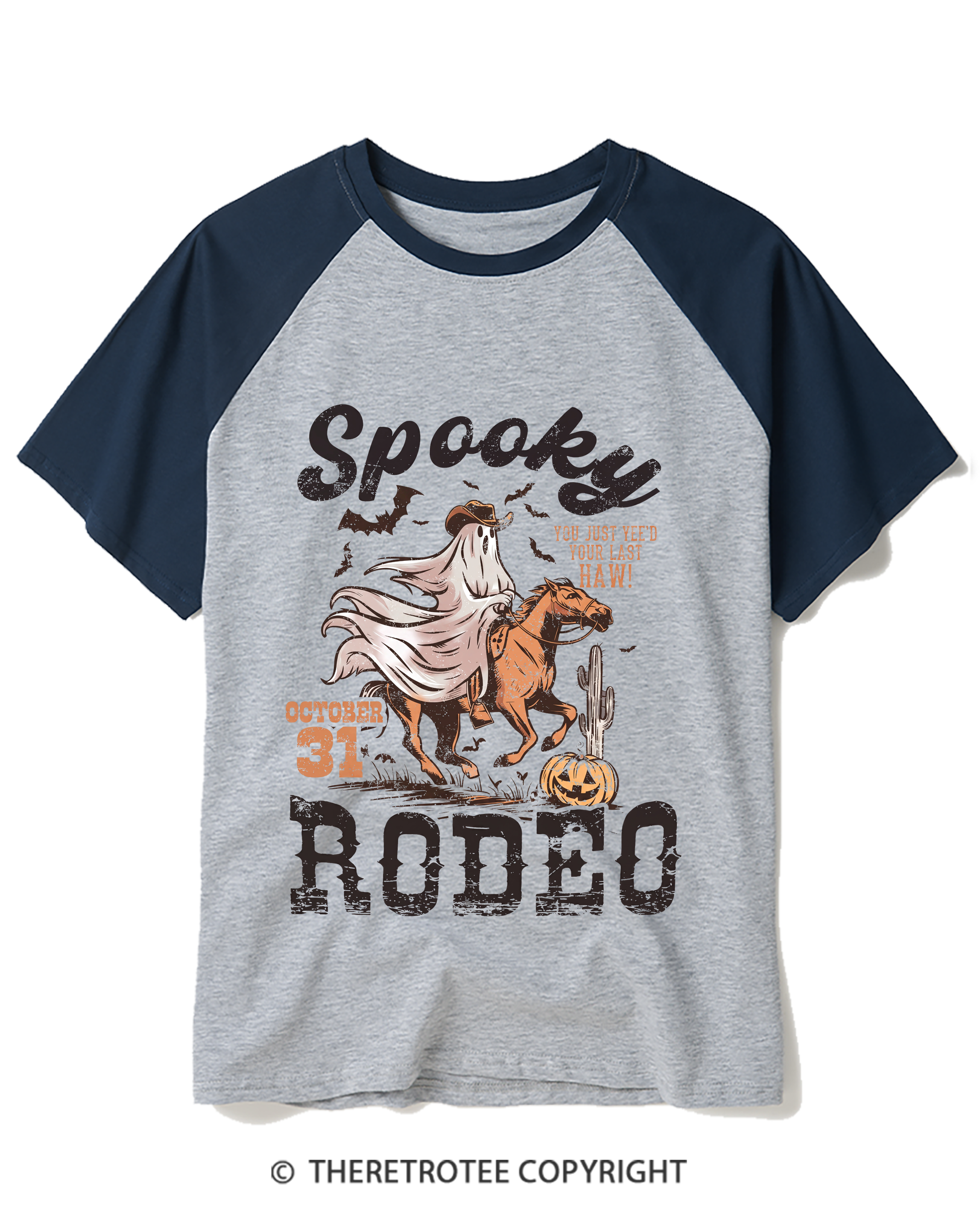 TheRetroTee Spooky Rodeo 1990s Raglan Baseball T-Shirt