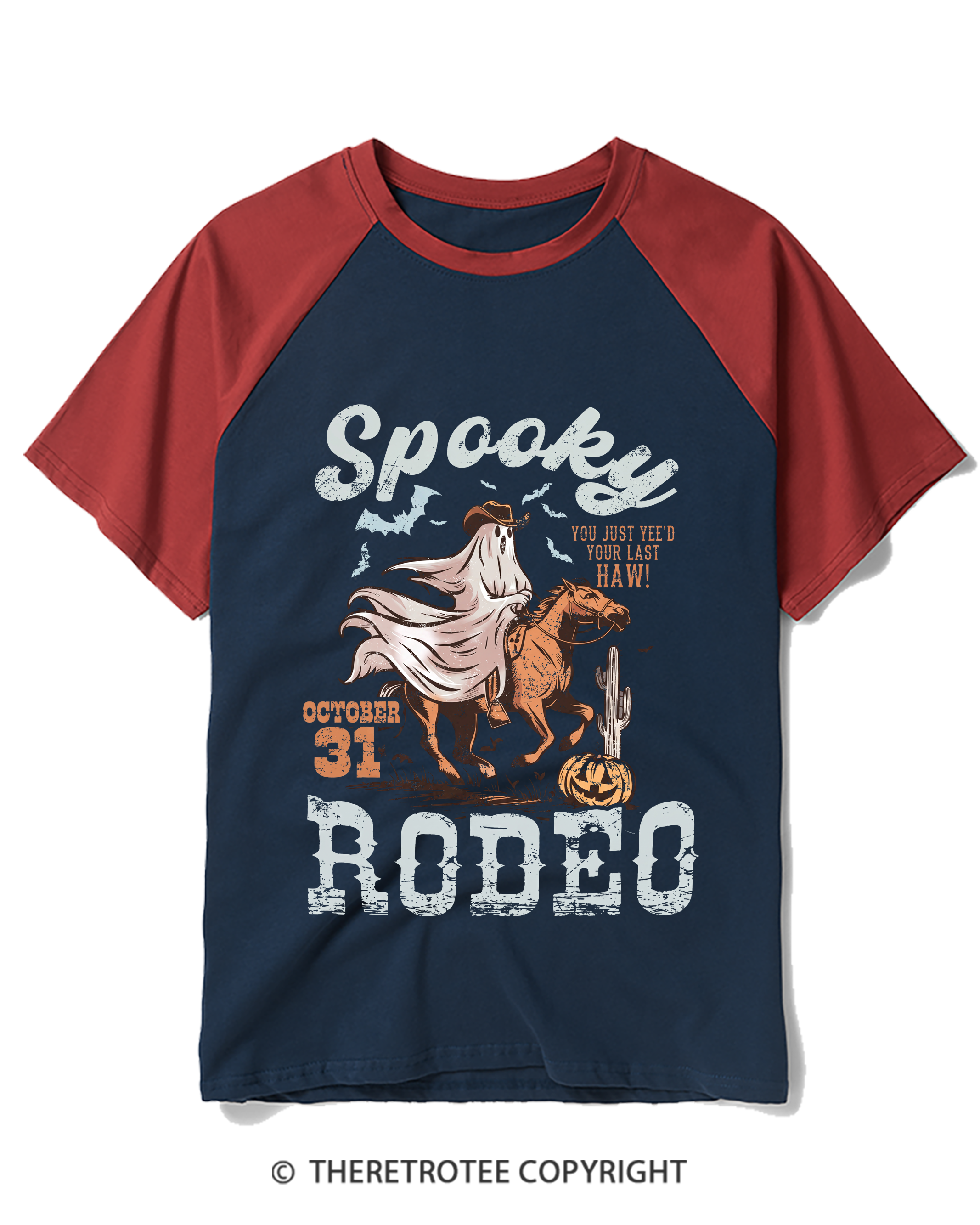 TheRetroTee Spooky Rodeo 1990s Raglan Baseball T-Shirt