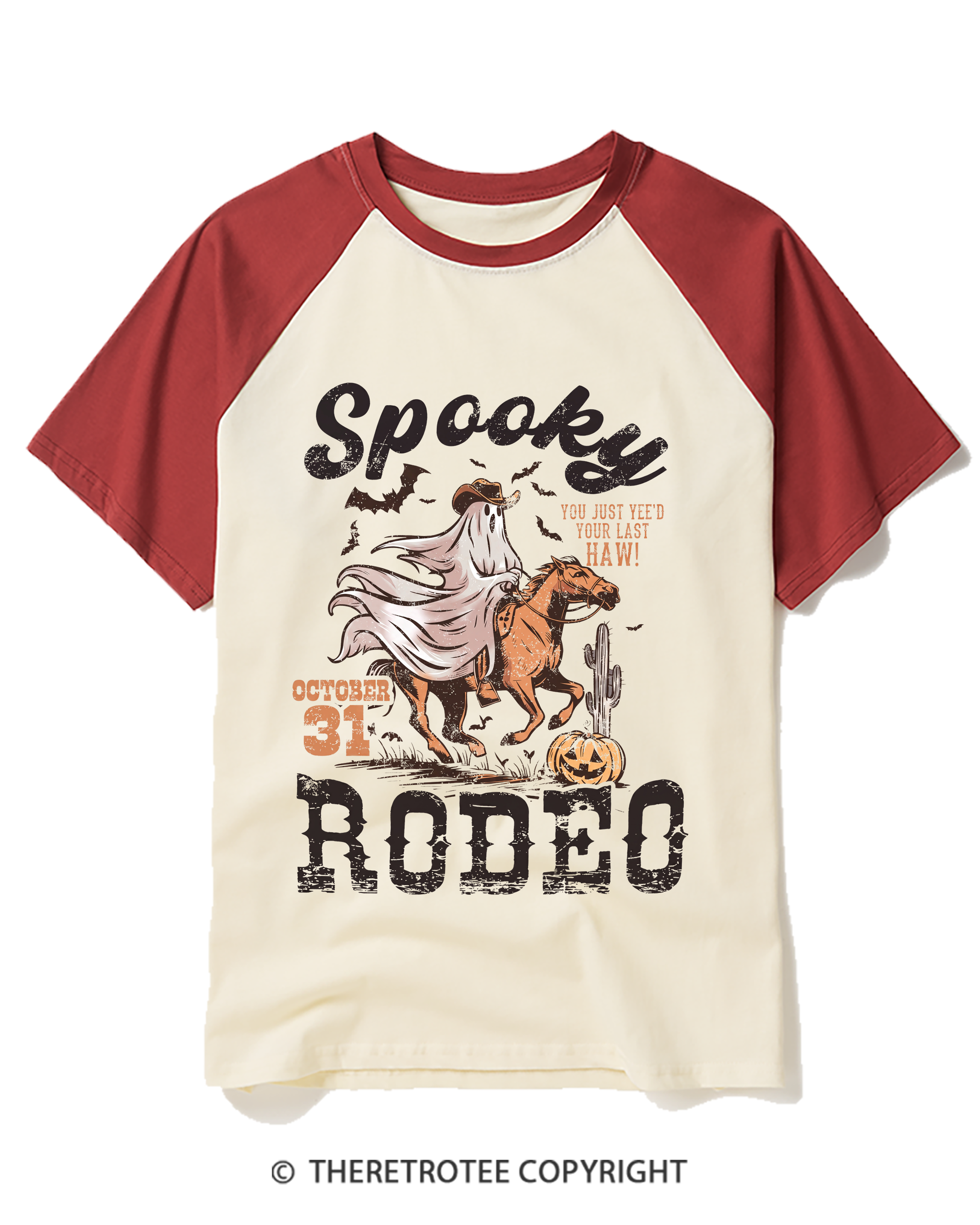 TheRetroTee Spooky Rodeo 1990s Raglan Baseball T-Shirt