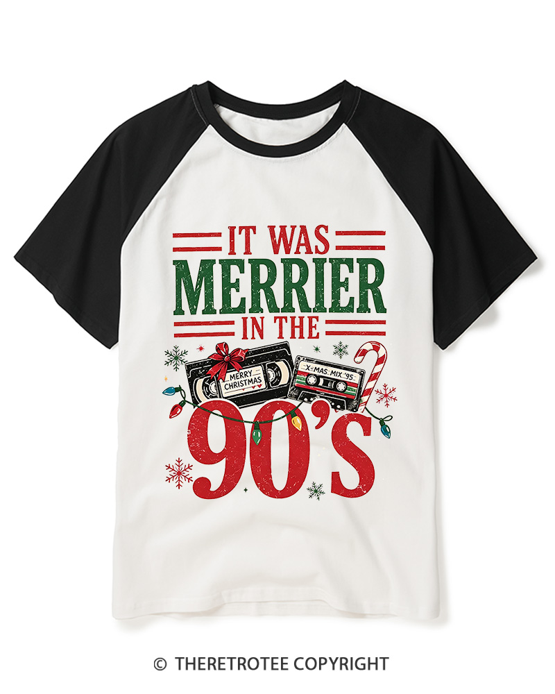 TheRetroTee It Was Merrier In The 90’s  Raglan Baseball T-Shirt