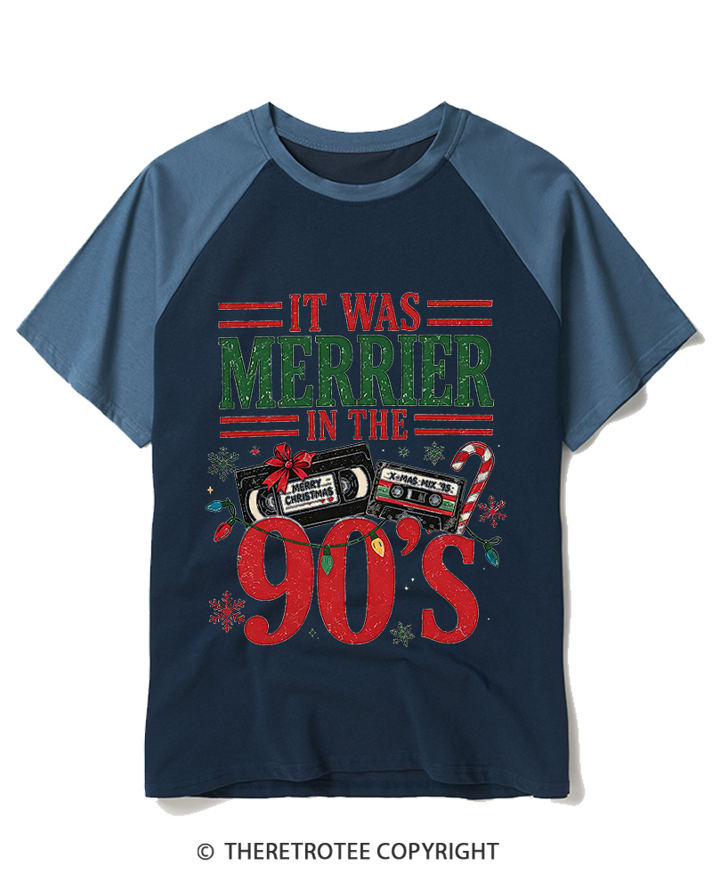 TheRetroTee It Was Merrier In The 90’s  Raglan Baseball T-Shirt