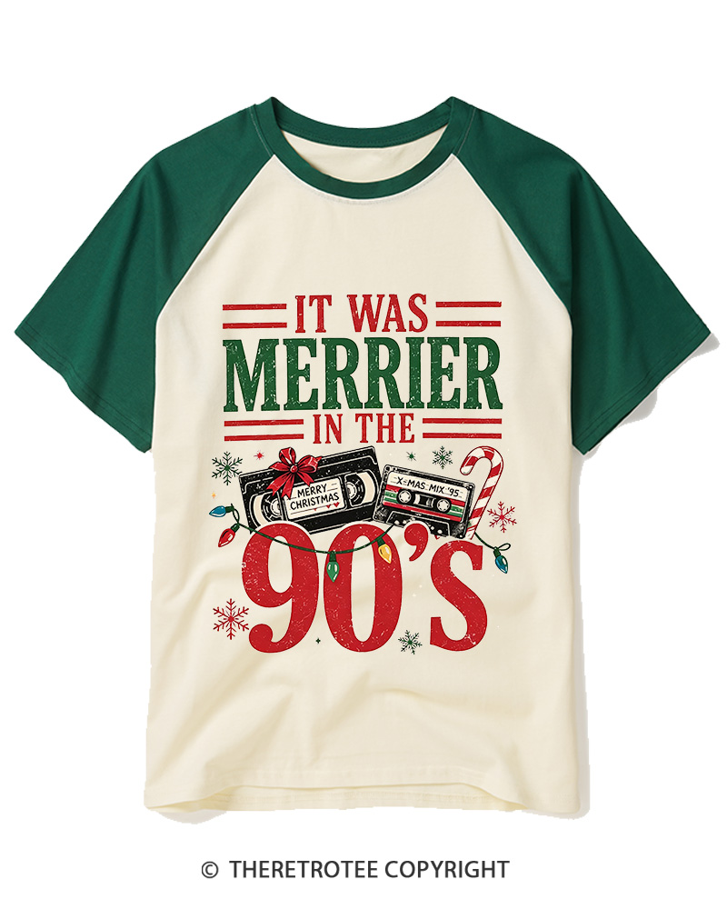 TheRetroTee It Was Merrier In The 90’s  Raglan Baseball T-Shirt