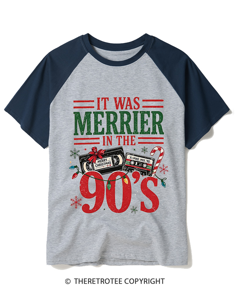 TheRetroTee It Was Merrier In The 90’s  Raglan Baseball T-Shirt