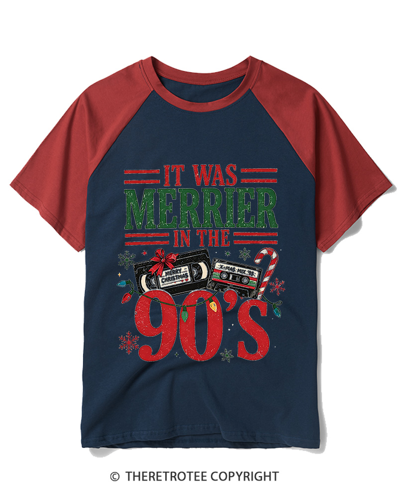TheRetroTee It Was Merrier In The 90’s  Raglan Baseball T-Shirt