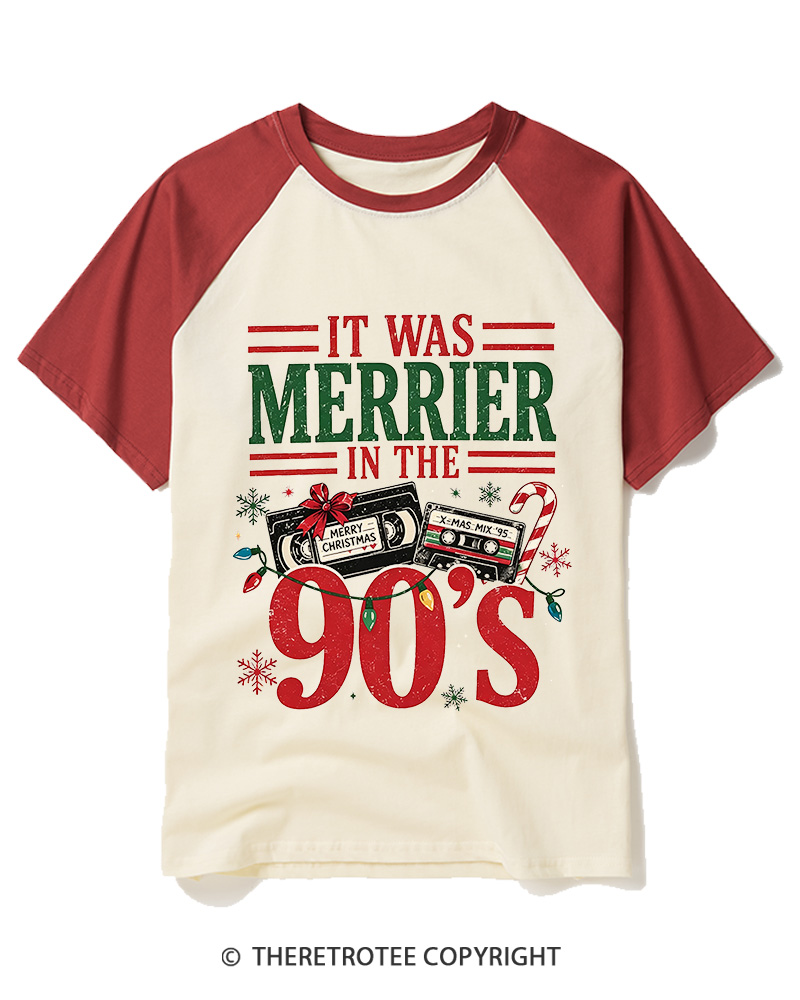TheRetroTee It Was Merrier In The 90’s  Raglan Baseball T-Shirt