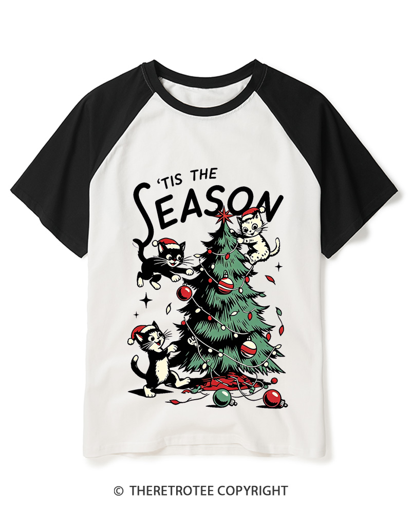 TheRetroTee Tis The Season 1950s Raglan Baseball T-Shirt