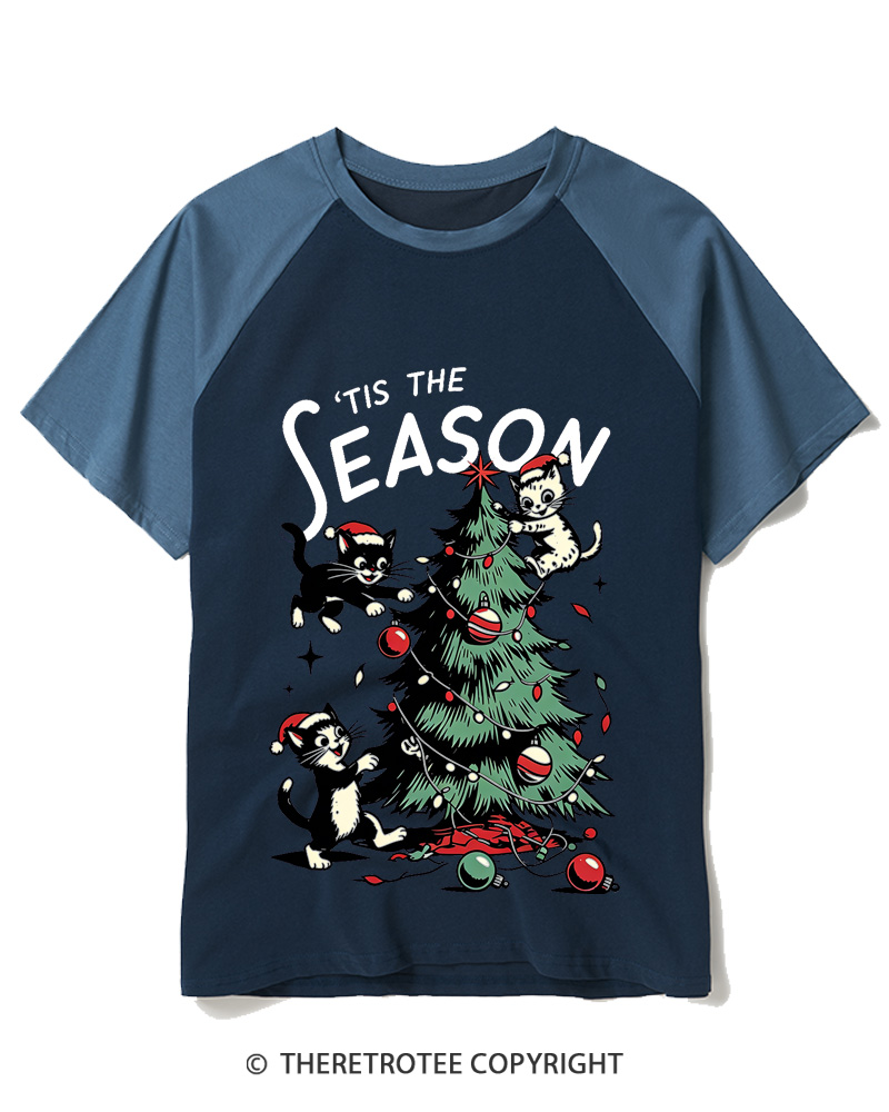 TheRetroTee Tis The Season 1950s Raglan Baseball T-Shirt