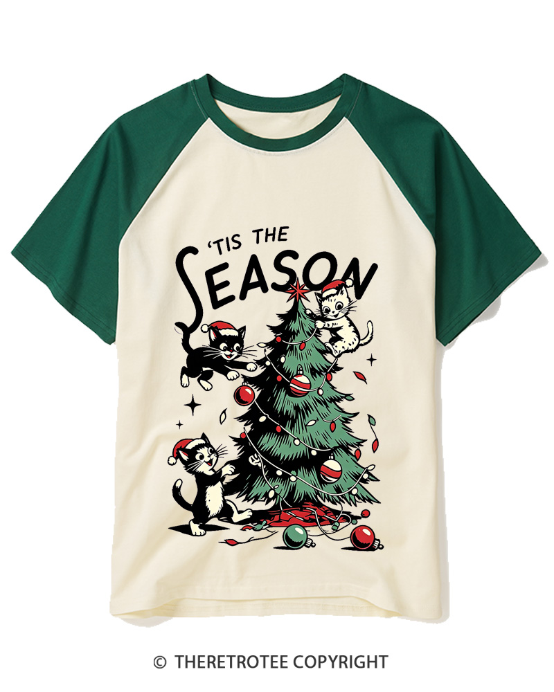 TheRetroTee Tis The Season 1950s Raglan Baseball T-Shirt