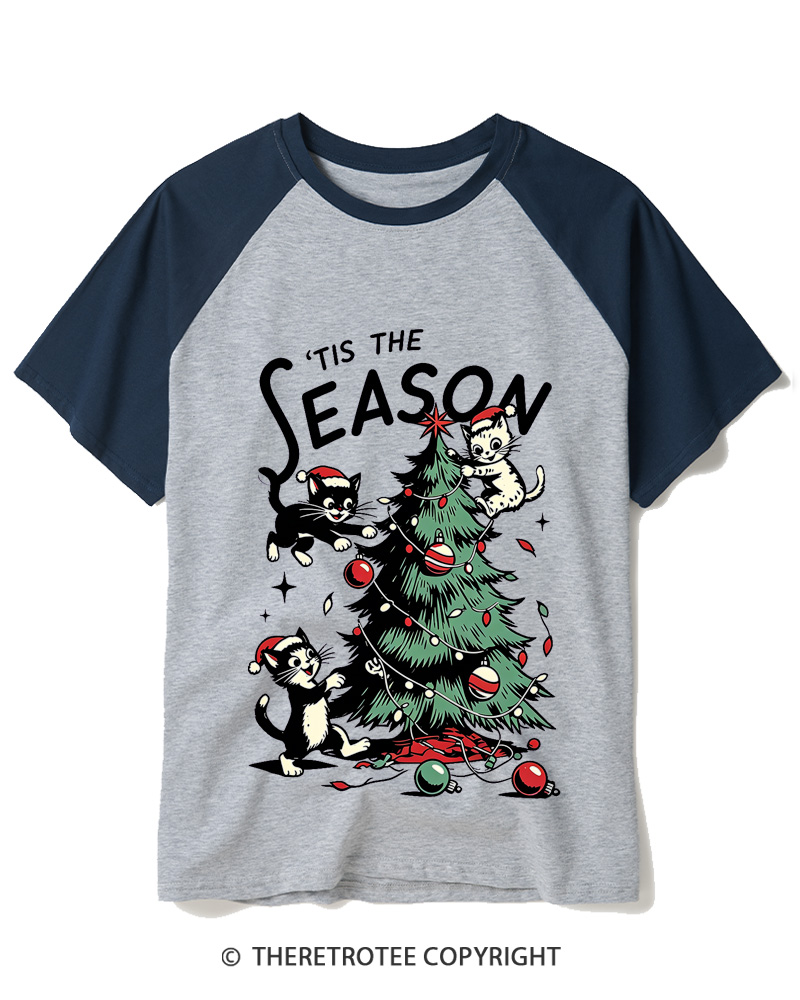TheRetroTee Tis The Season 1950s Raglan Baseball T-Shirt