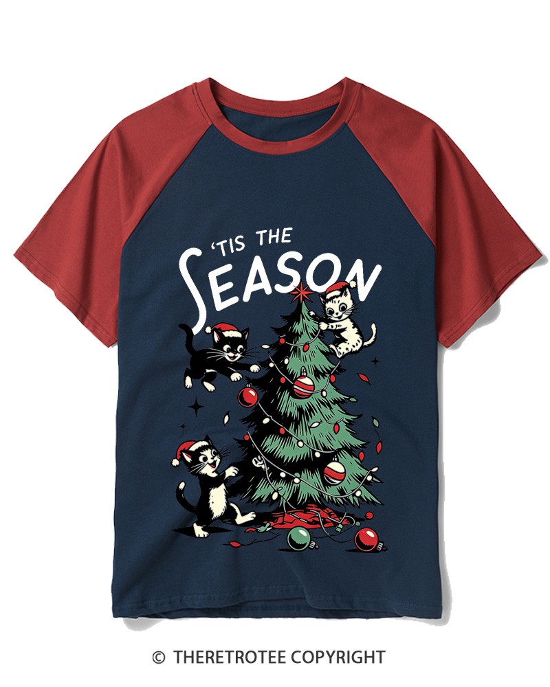 TheRetroTee Tis The Season 1950s Raglan Baseball T-Shirt