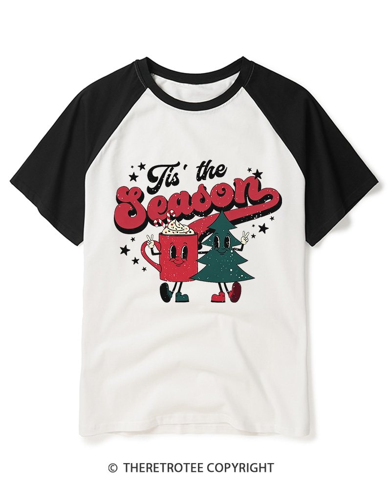 TheRetroTee Tis The Season 1970s Raglan Baseball T-Shirt